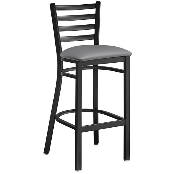10 PACK Black Ladder Back Metal Restaurant Bar Stool With Dark Gray Vinyl Seat