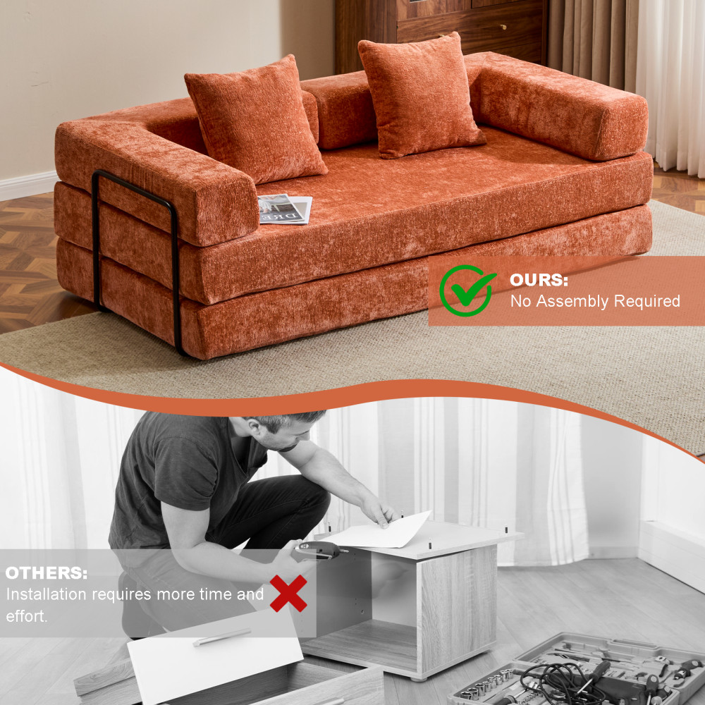 Chenille Fabric Futon Sofa Bed 3-Seater with Memory Foam Convertible