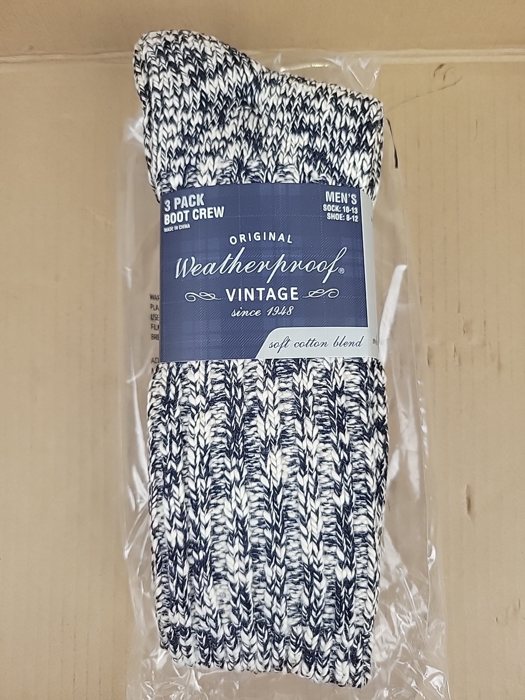 Original Weatherproof Vintage 3 Pack Boot Crew Socks, Blue, Grey, Black, 10-13