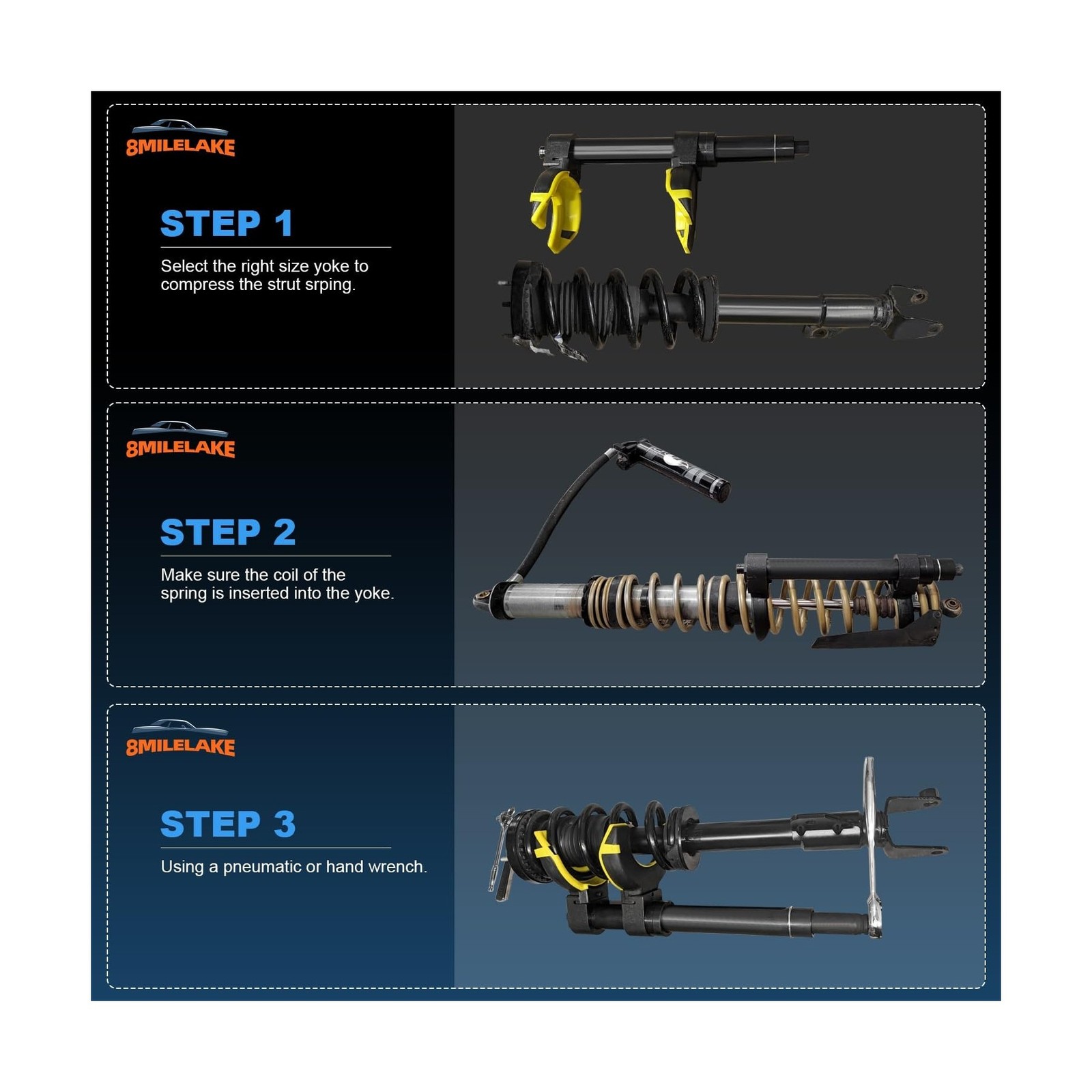 8MILELAKE Macpherson Strut Spring Compressor Kit Interchangeable Fork Coil Ex...