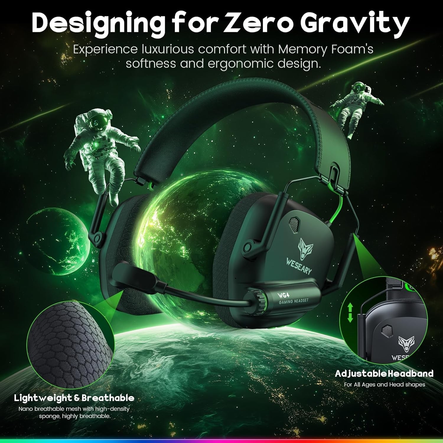 Wireless Gaming Headset for PC, PS5, PS4, Switch & Mac, Dual-Mode 2.4GHz & Bl...
