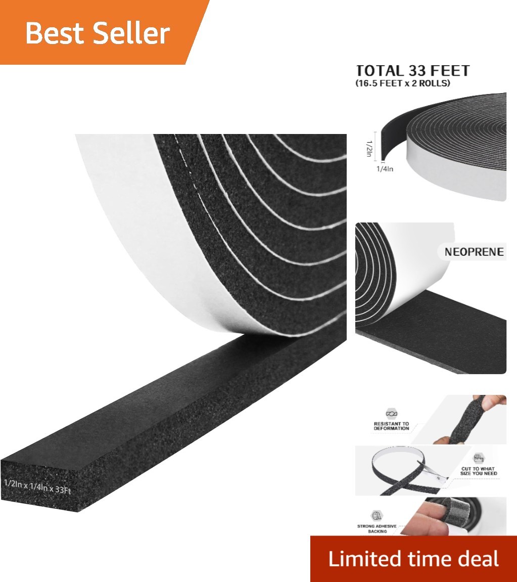 High-Density Foam Weather Stripping for Doors & Windows - 33FT Insulation Tape