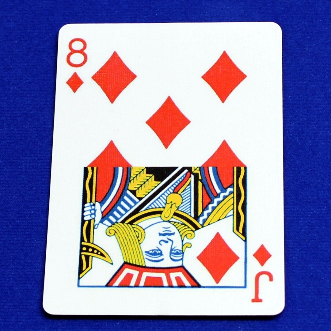 8 of Diamonds / Jack - Half Horizontal, Bicycle Printed Gaff Card, Blue