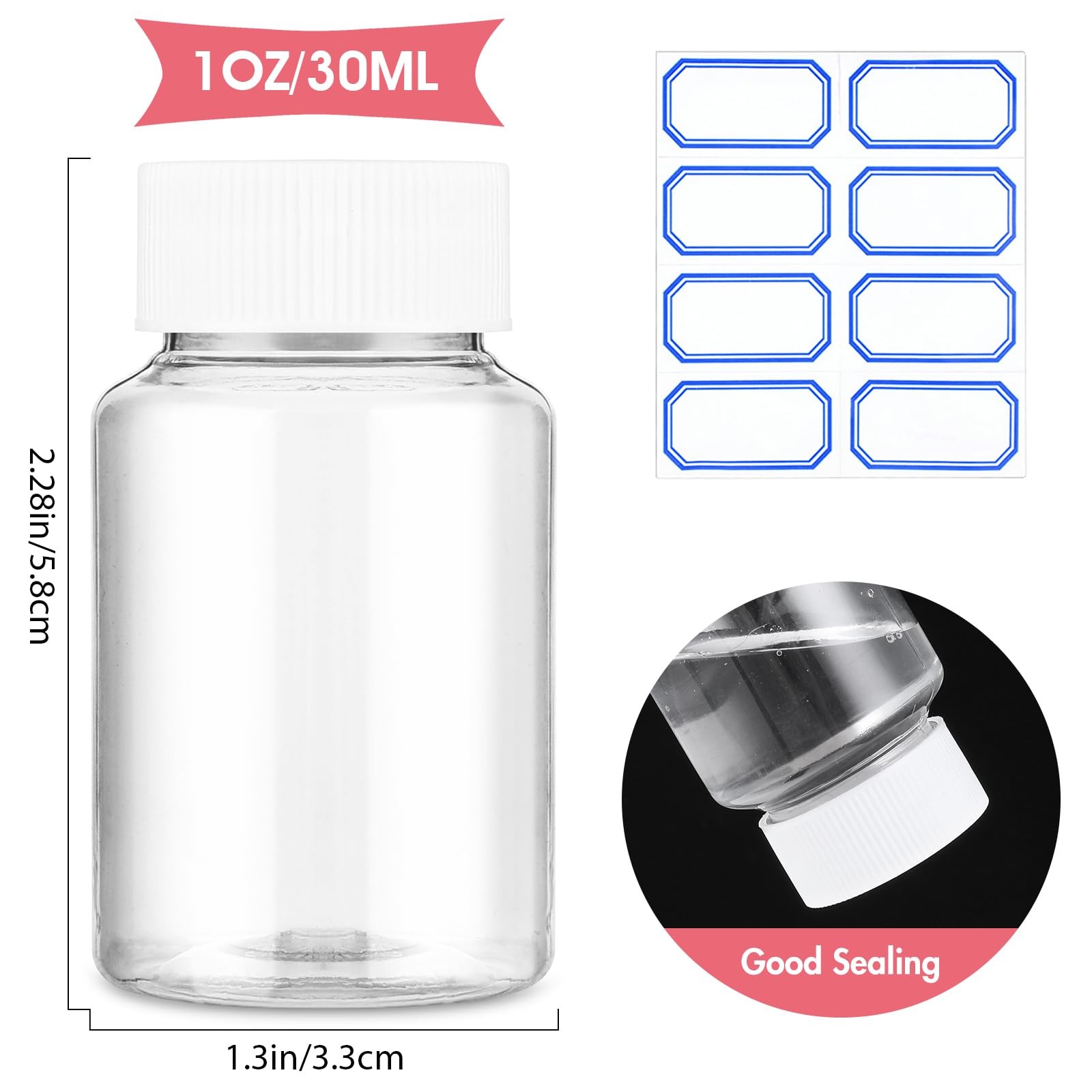 4Pcs Clear Pill Bottles, Empty Plastic Medicine Bottles, Reagent Bottle with ...