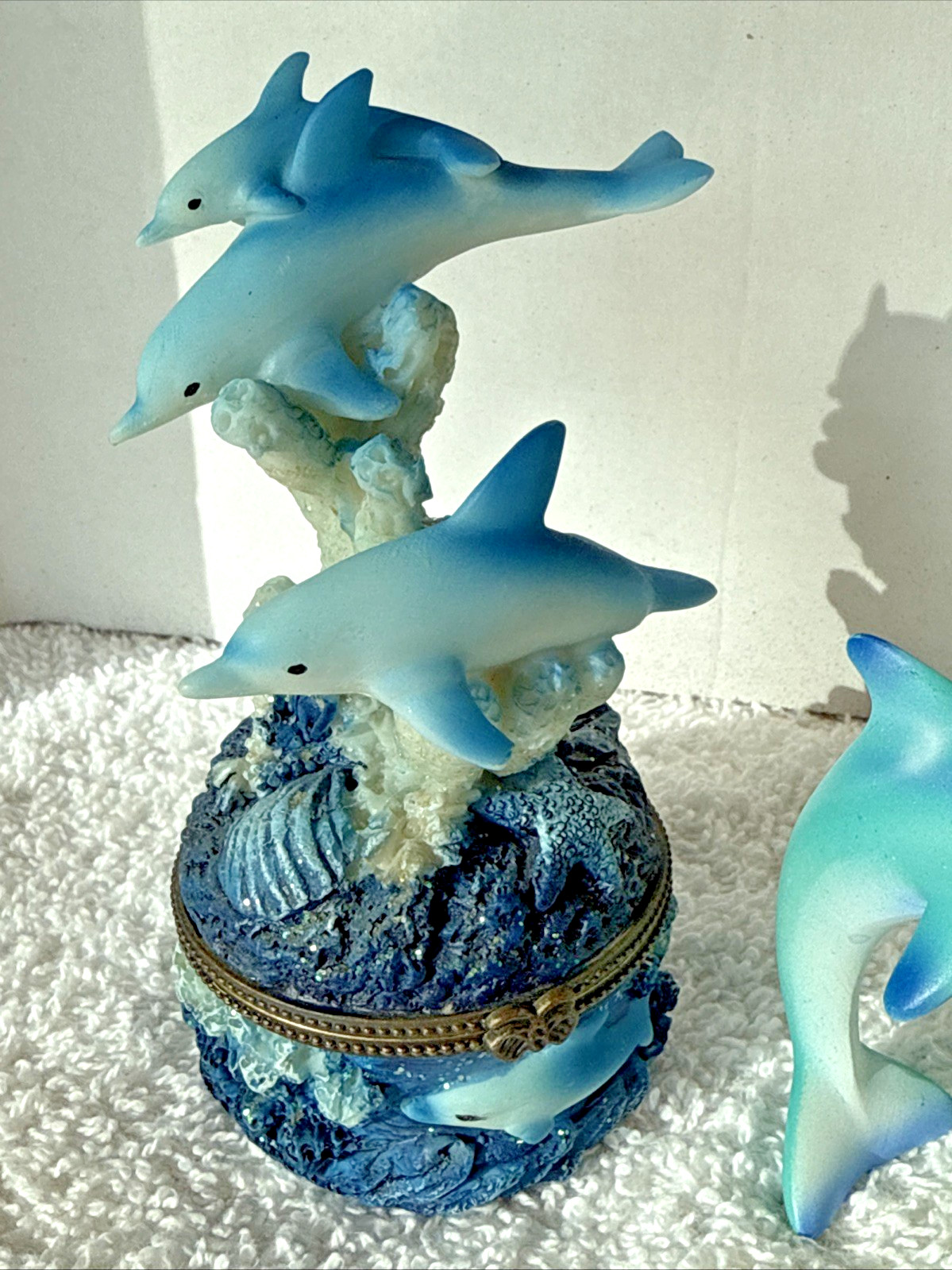 Dolphin Hinged Trinket Box and Figurine Set