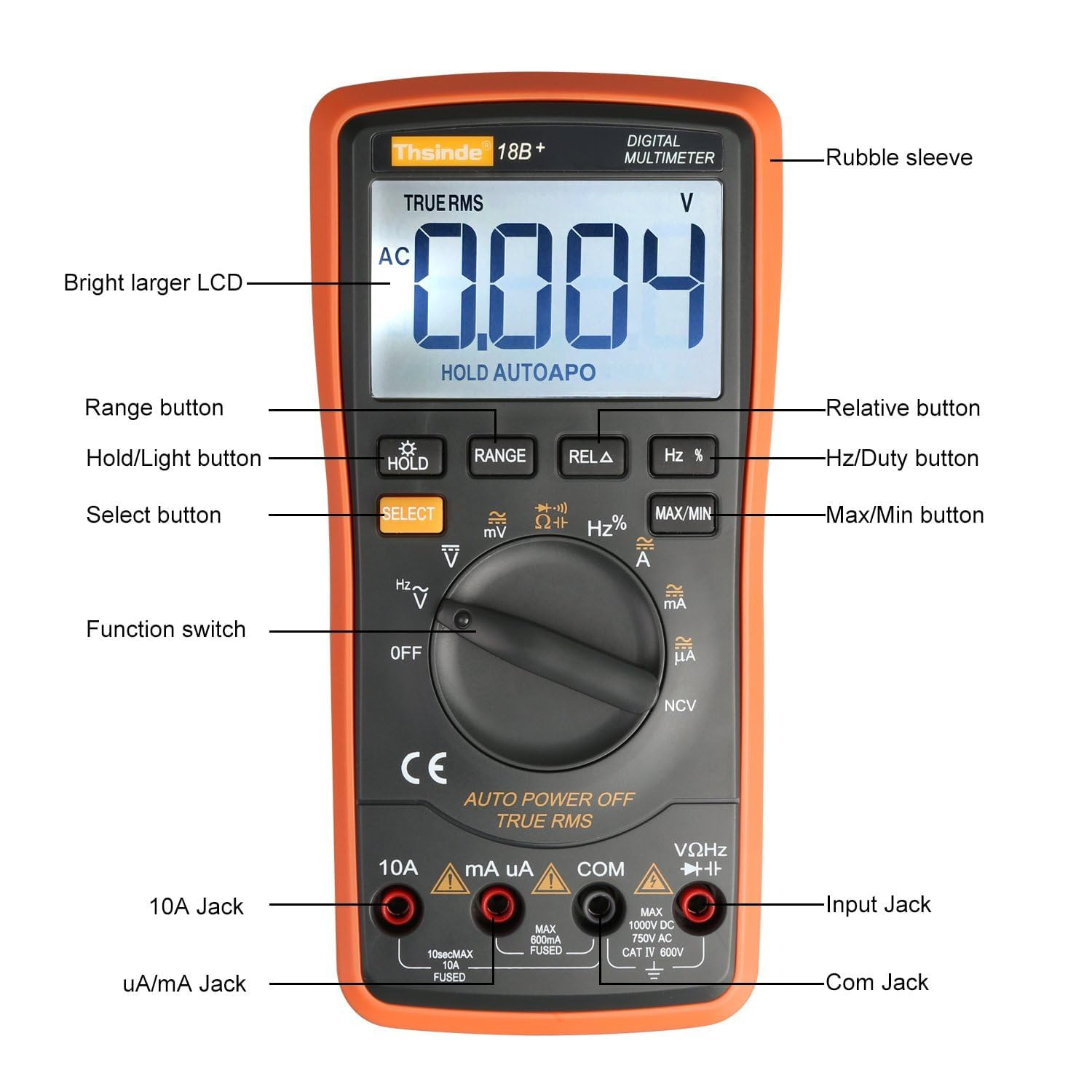 Digital Multimeter Auto Ranging TRMS 6000 AC DC Voltage Alert Amp Ohm Diod