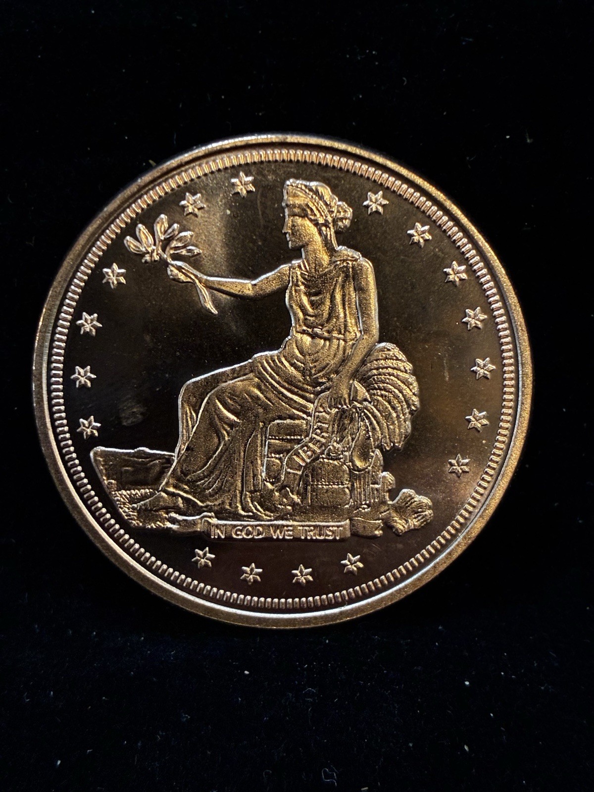 1 AVDP oz .999 Fine Copper Round ; Trade Dollar Design Brilliant Uncirculated
