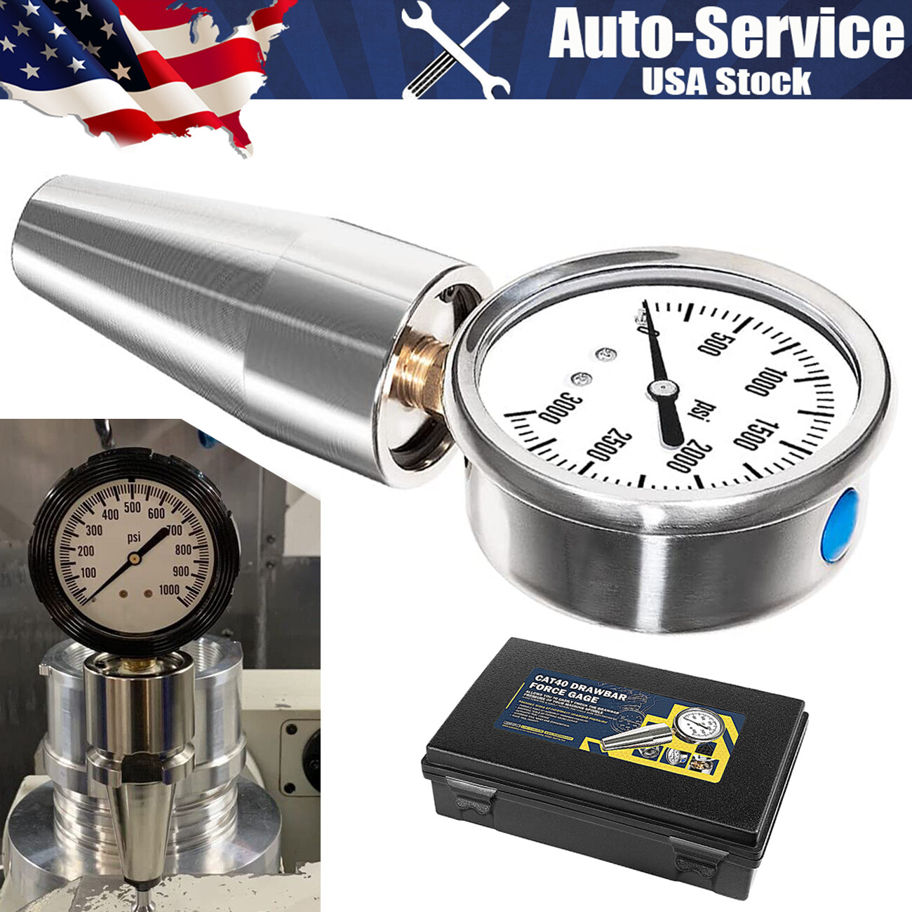 Bt40 CAT40 Drawbar Force Gage Spindle Force Test Gauge Checker Tool 0-3000PSI