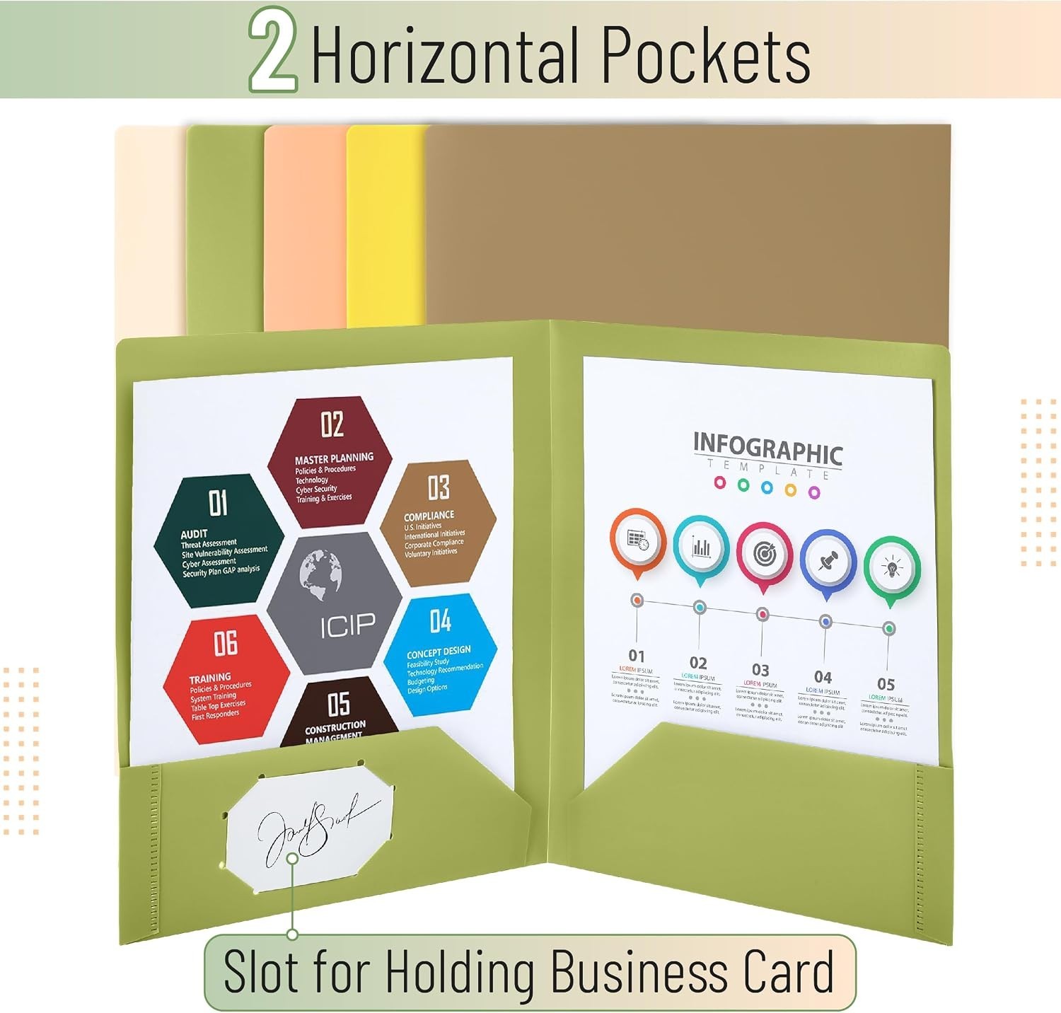5-Pack Water-Resistant Plastic Folders | 2-Pocket Aesthetic Organizer