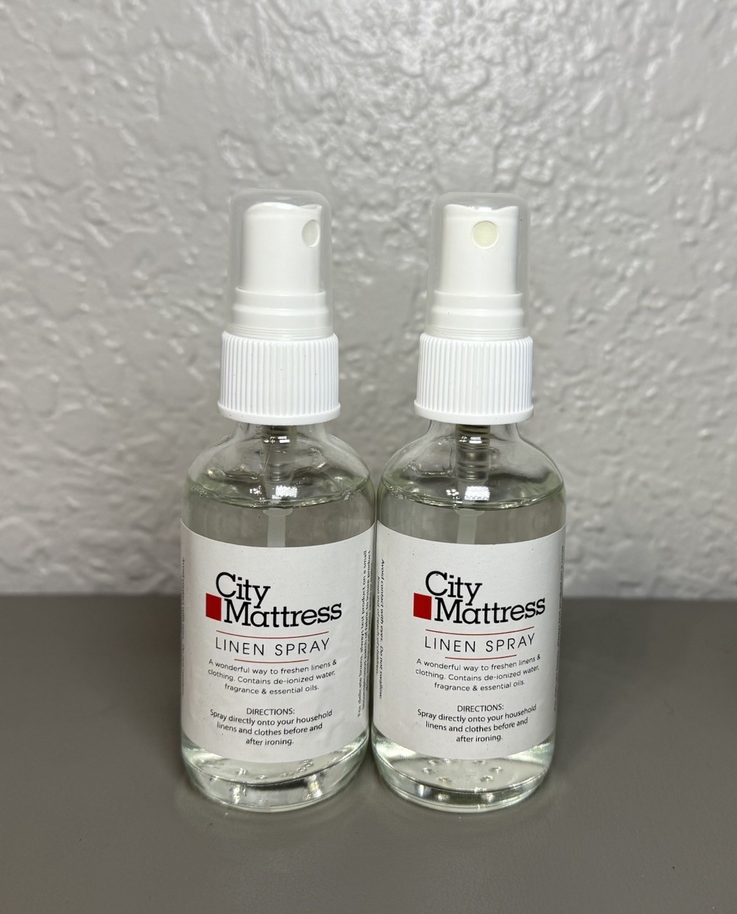 Lot Of 2 City Mattress Linen Spray Mini Glass Bottles For Ironing