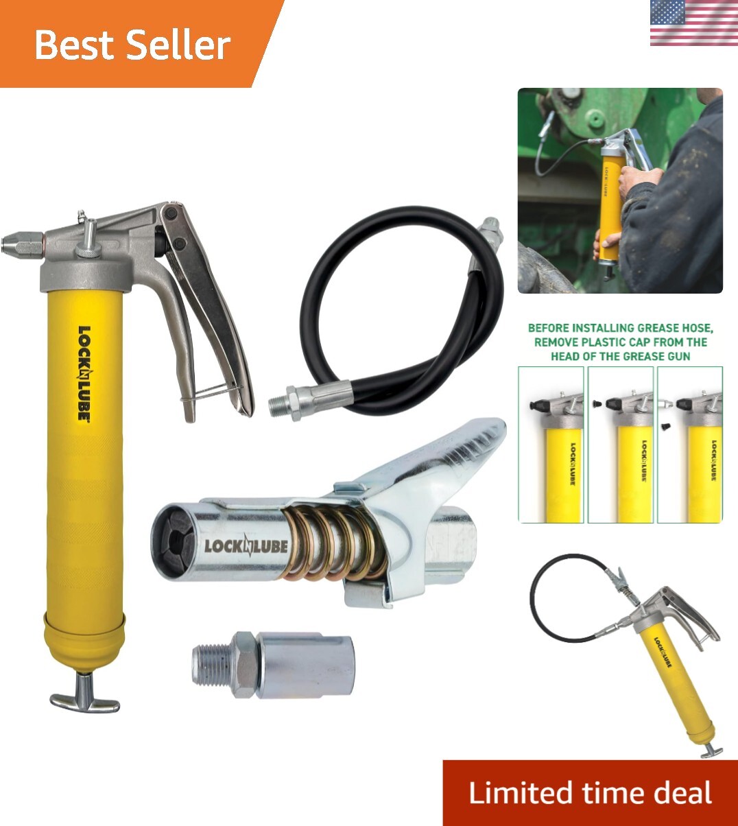 High-Pressure Pistol-Grip Grease Gun Delivers 8,000 PSI with Locknlube Coupler