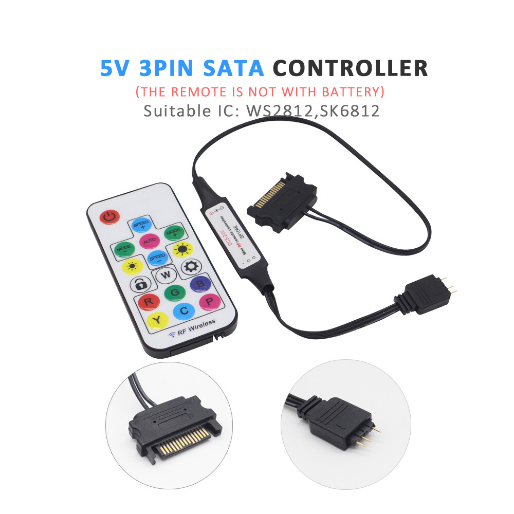 5V 3Pin SATA RGB Controller 4Pin 12V PC Computer Case Lighting for WS2812B Pixel