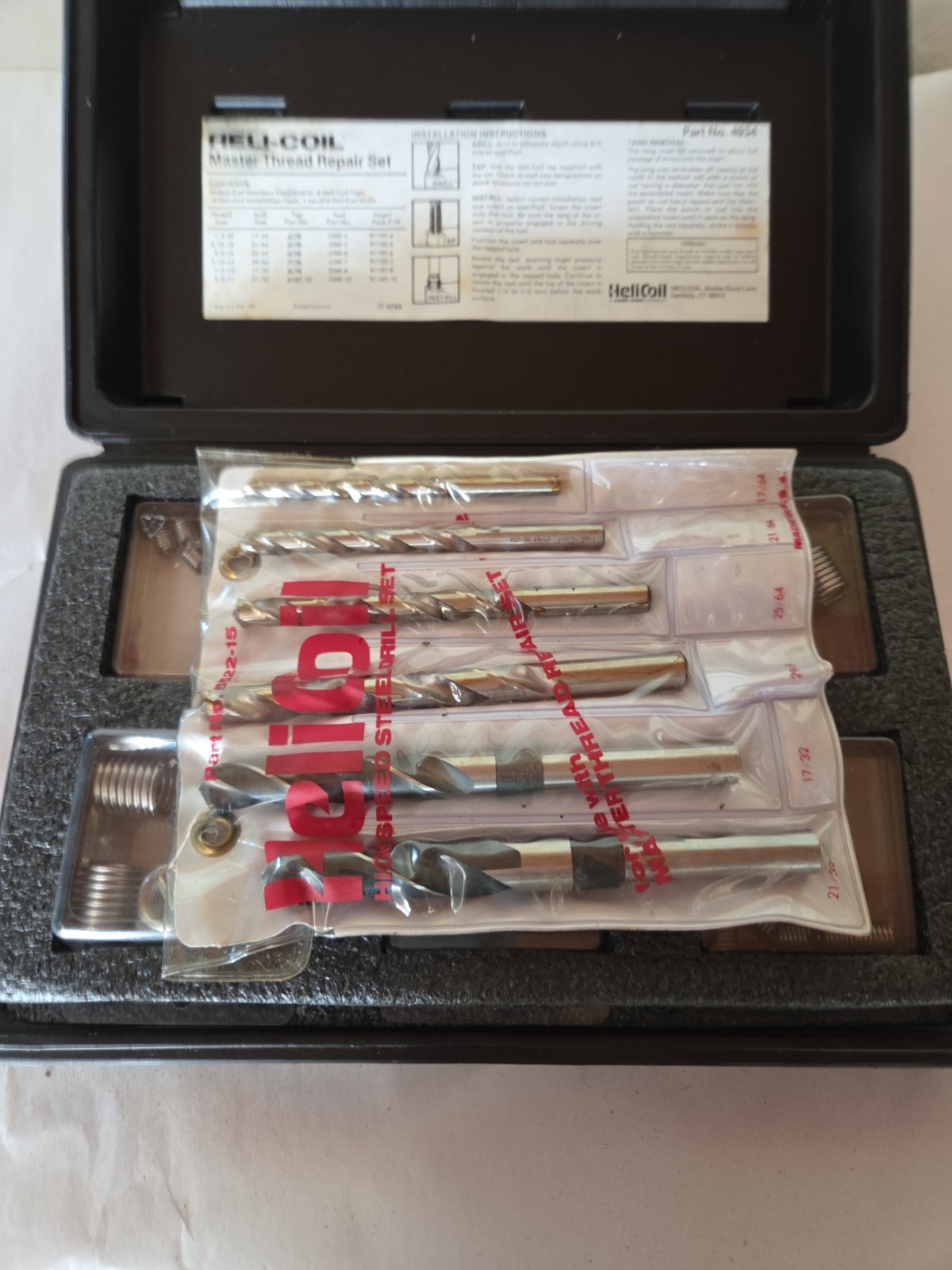 Helicoil Master SAE Fine Thread Repair Set 4936 w/ Bits,Insert Tools,Taps, Etc.