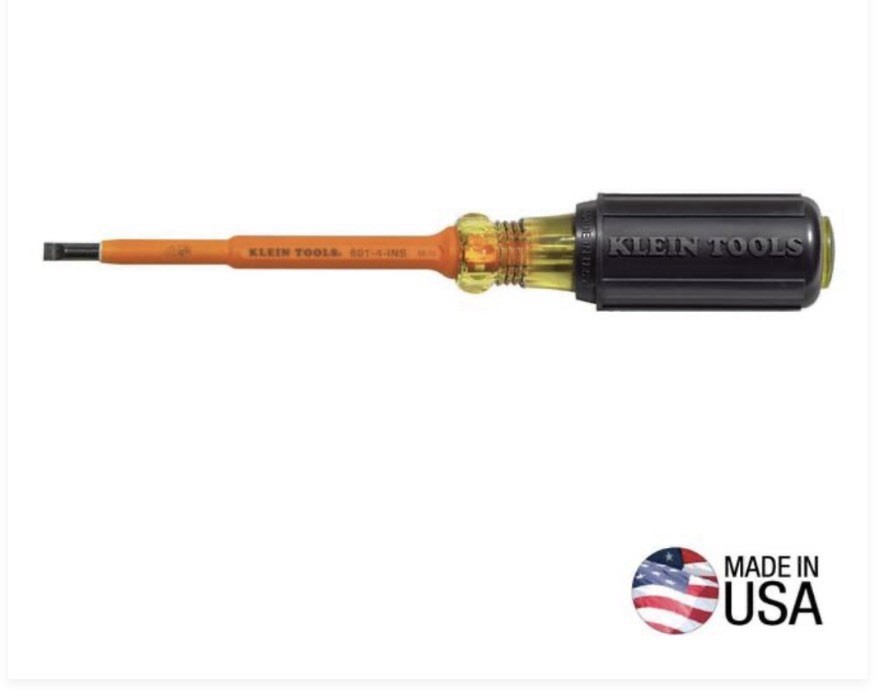 Klein 3/16 in. Cabinet-Tip Flat Head Insulated Screwdriver with 4 in Round Shank