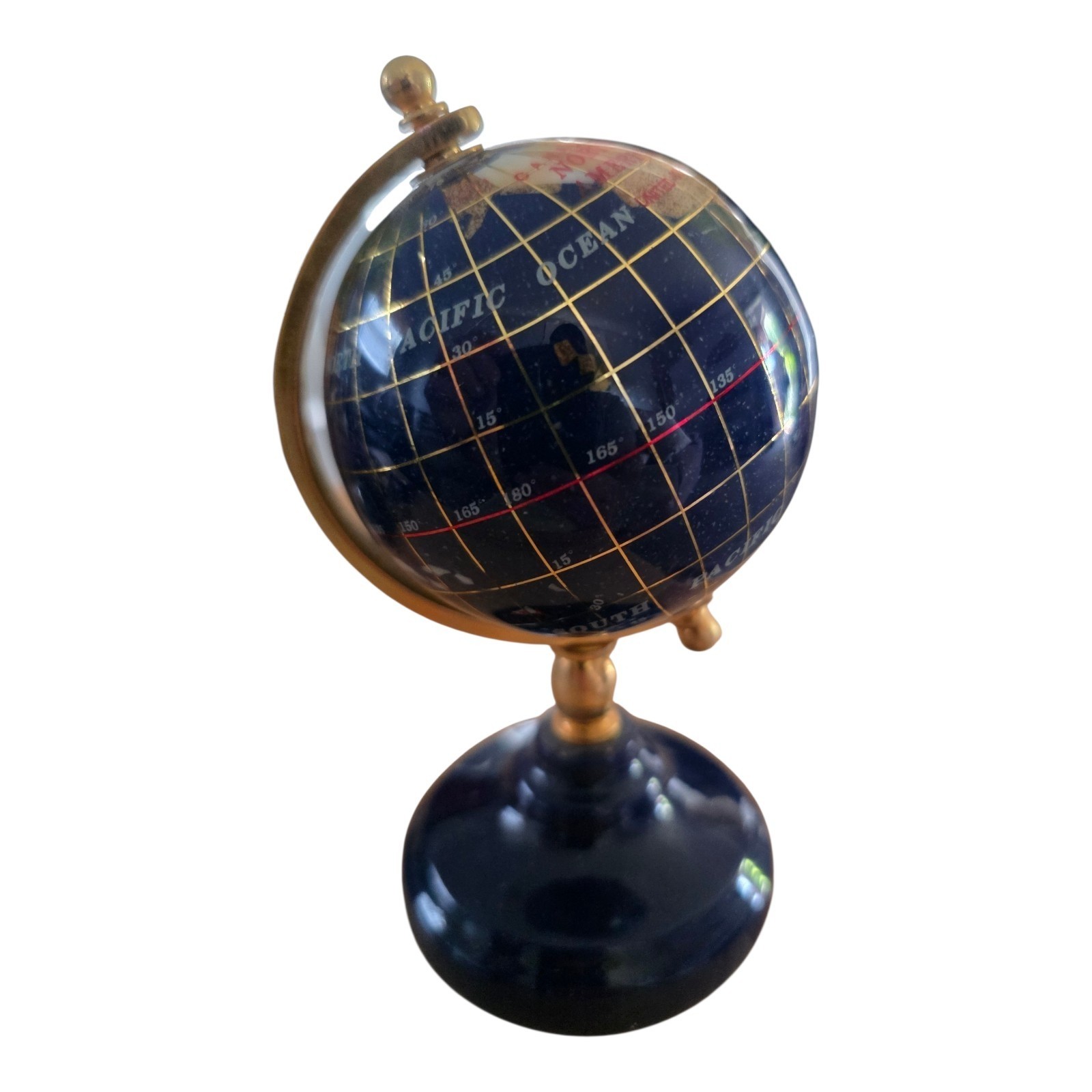 Blue Lapis Semi-Precious Gemstone Tabletop Globe Gold Stand 5.5"