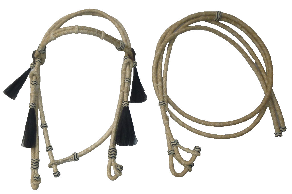 Hand Braided Natural Rawhide Headstall With Reins Horse Hair Futurity Natural
