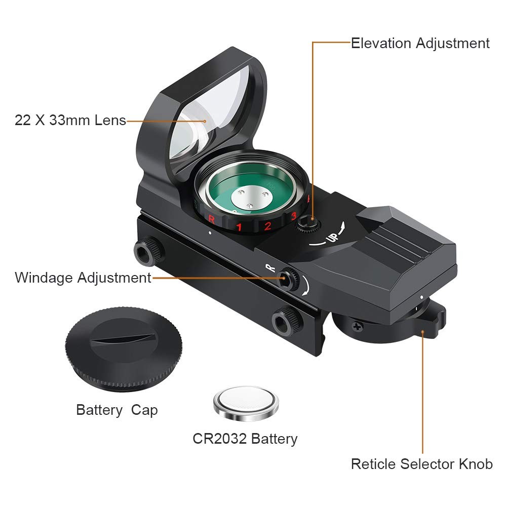 Feyachi Reflex Sight - Adjustable Reticle (4 Styles) Both 3.2*1.5*2.1, Black