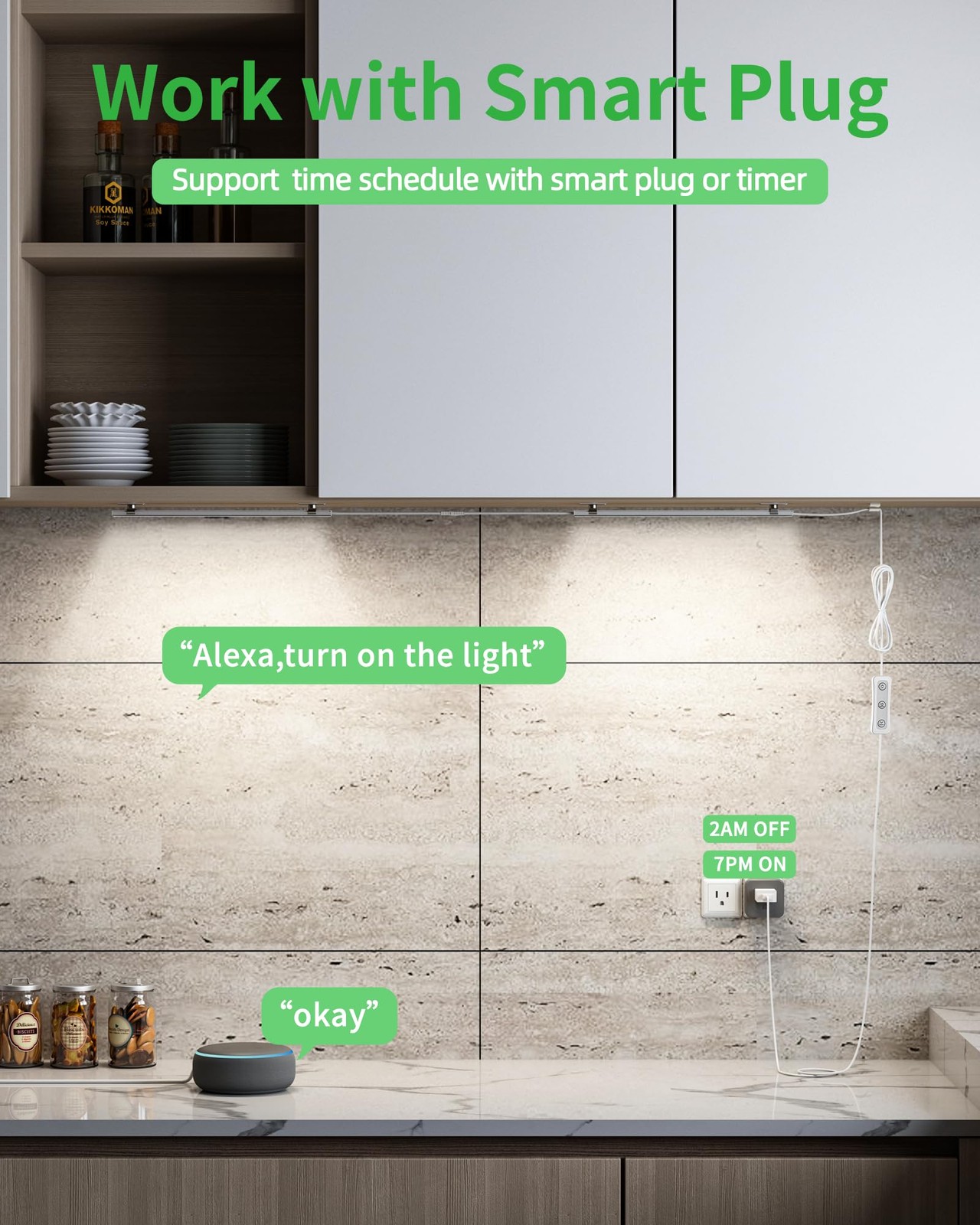 Vovamo Plug-in Under Cabinet Lighting, No motion sensor-2 pack, Cool White