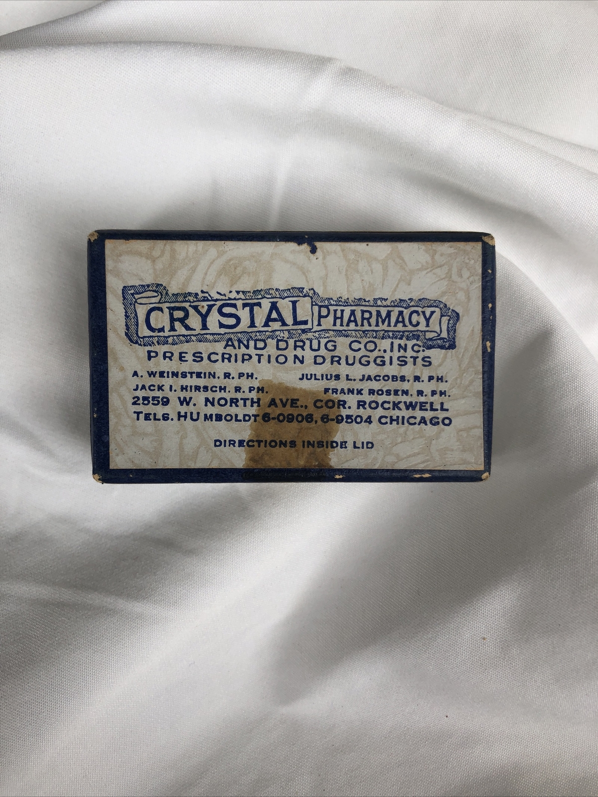VINTAGE Crystal Pharmacy & Drug Co~Rockwell/Chicago Hard Cardboard Dates 1/11/65