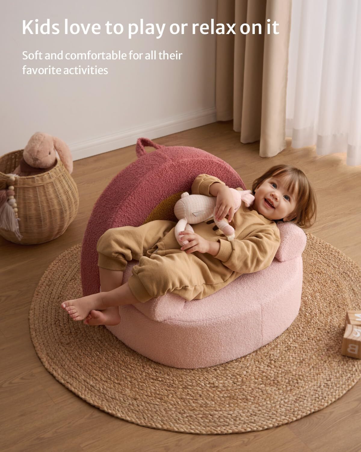 Toddler Chair Comfy, Foam Kids Chair with Soft Teddy Plush，Toddler Reading
