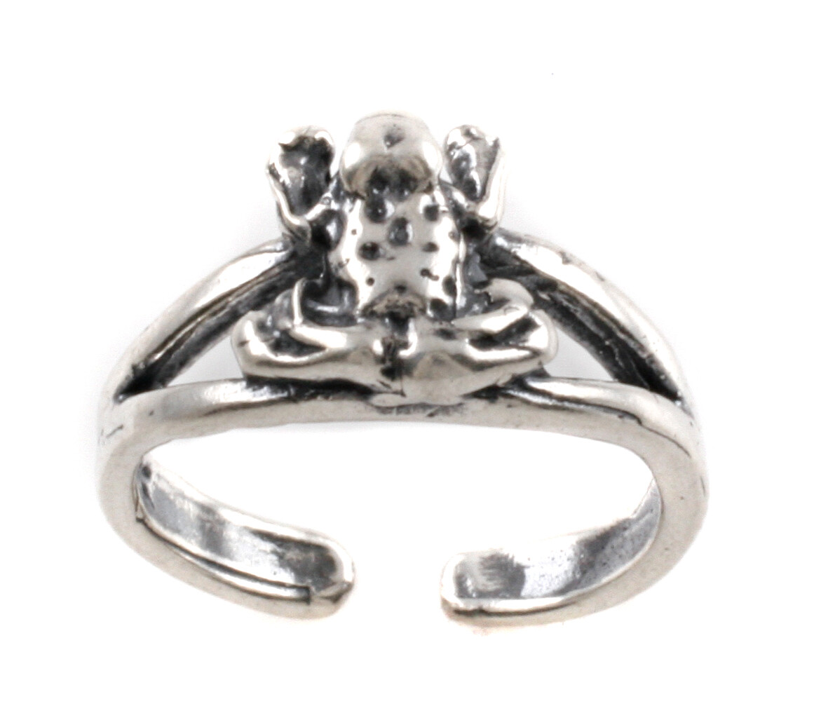 925 Sterling Silver Oxidized Adjustable Frog Design Toe Ring