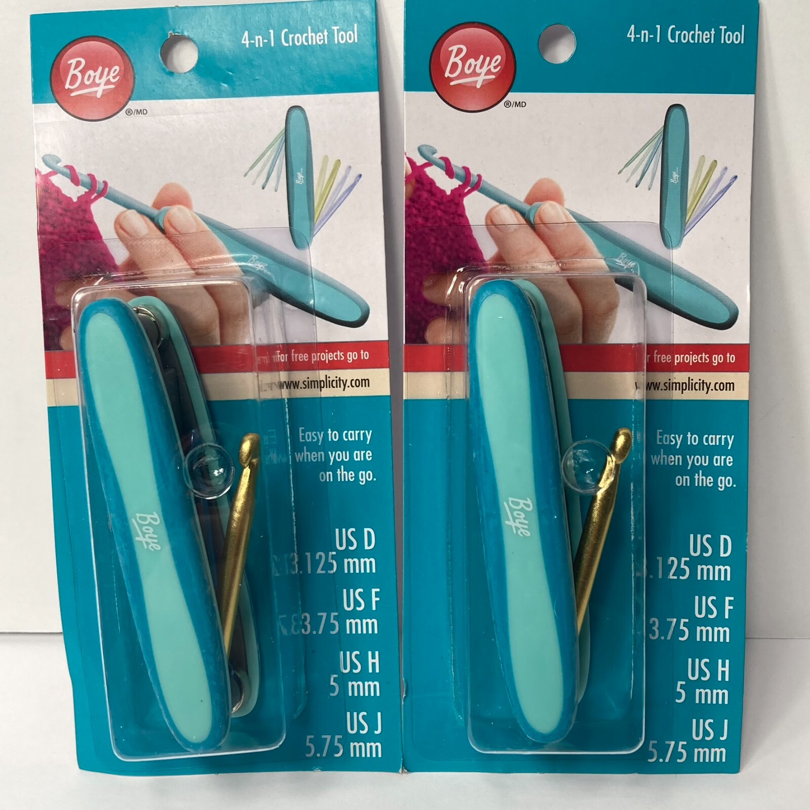 Boye 4 in 1 Crochet Tool Set of 2 US D F H J 3.125mm 3.75mm 5mm 5.75mm