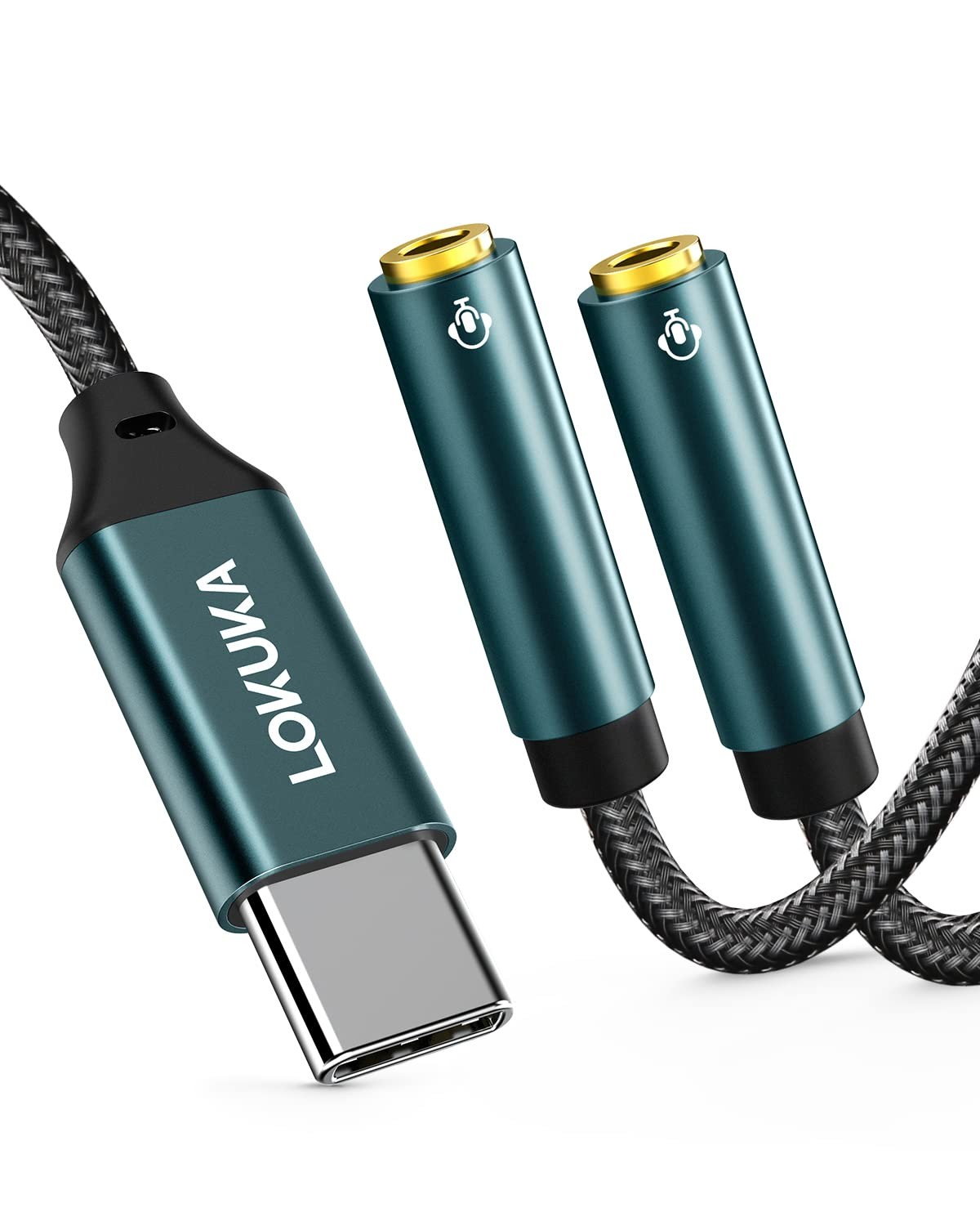 LOKUKA USB C to Dual 3.5mm Headphone Splitter (4 4 FT, Green 24bit/96kHz