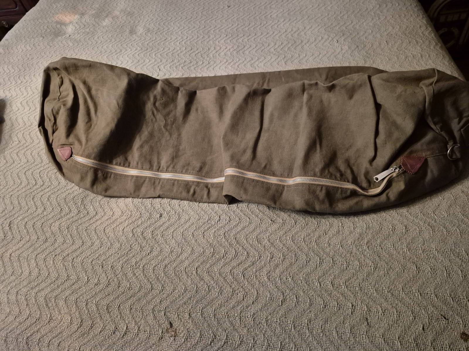 Vintage US Army Military Duffel Bag Large Olive Green Cotton Canvas