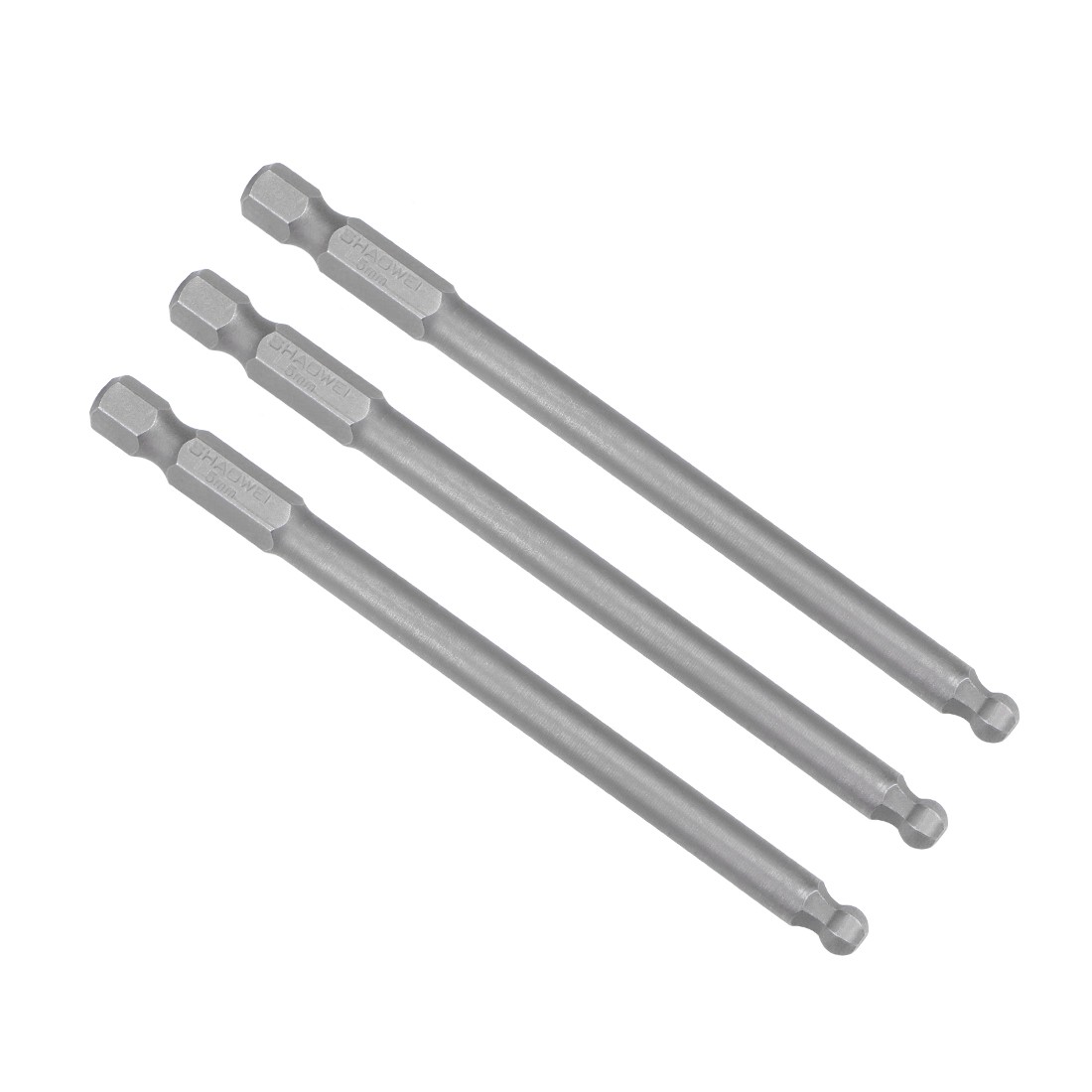 3pcs Ball End Hex Bits 1/4 Inch Hex Shank 100mm Magnetic H5 Head Screwdriver Bit