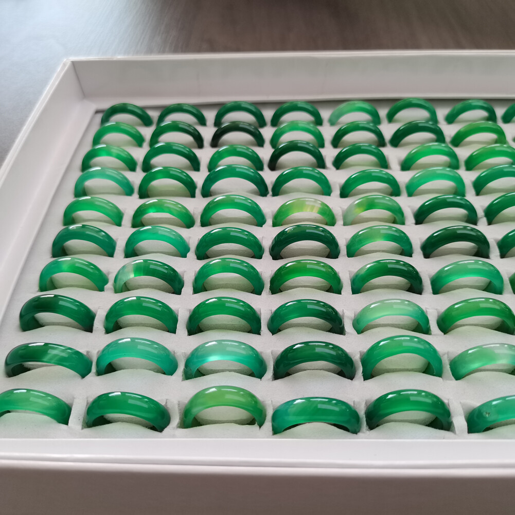 10-100x Wholesale Jade Ring Jewelry Natural Agate Gemstone Green Band Rings Lots
