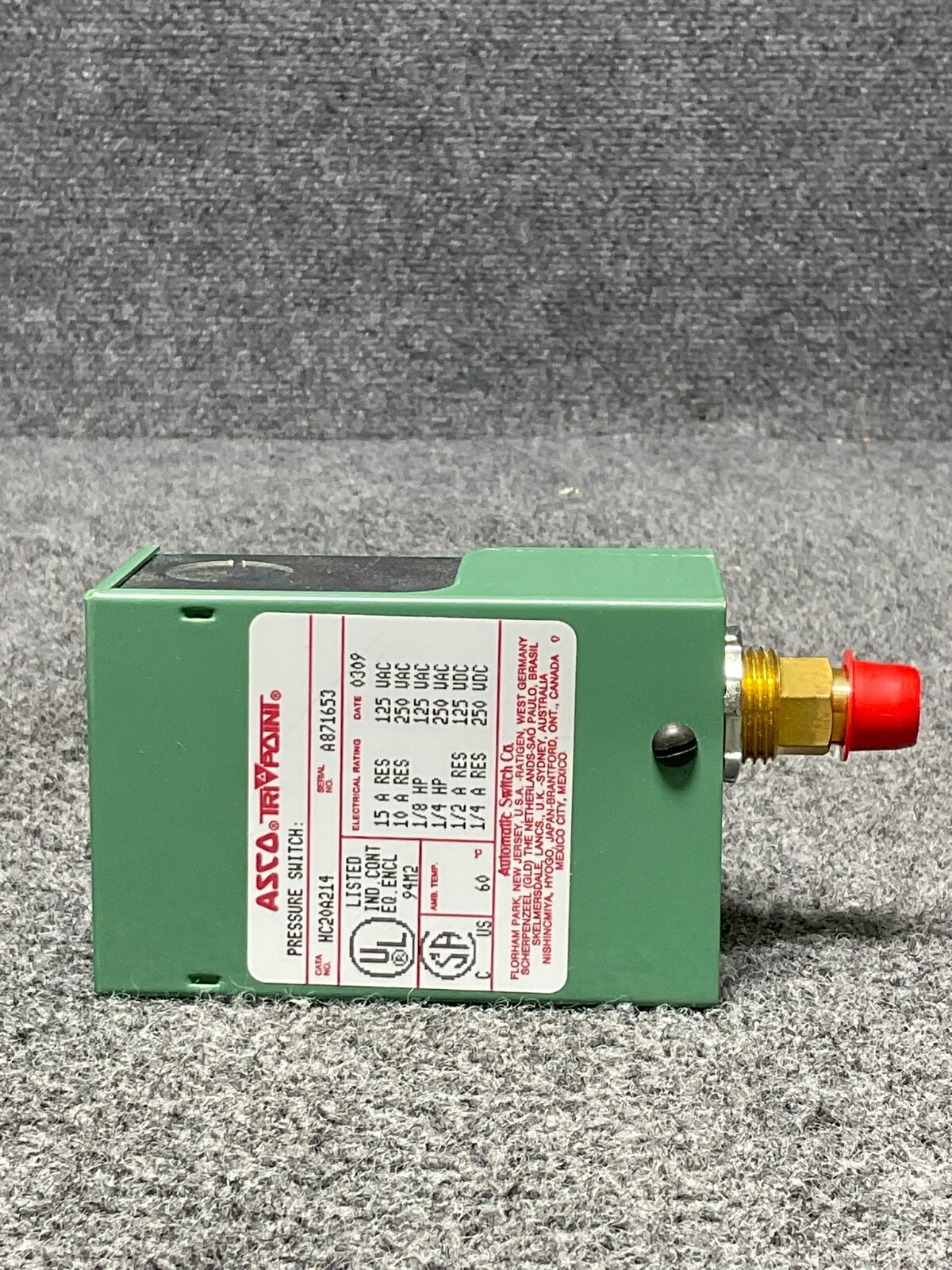 Asco HC20A214 Switch 🟢 General Purpose Compressor Pressure/Temp Control – Green