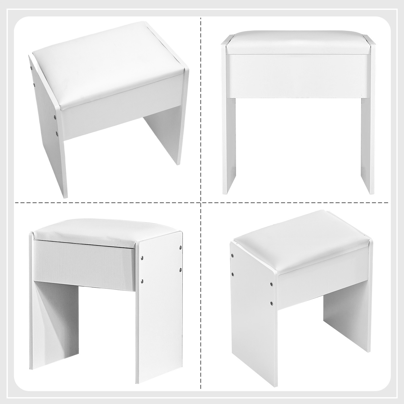 Vanity Stool Makeup Bench Dressing Stool with Cushion and Solid Legs,White