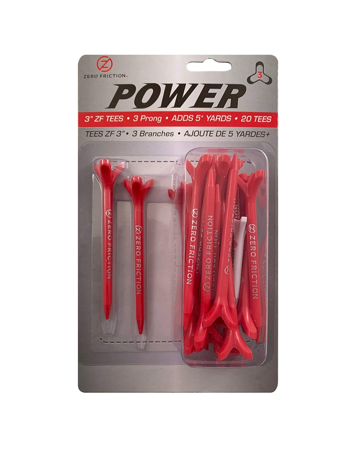 Zero Friction Power 3 Prong Golf Tees Red 3 Inch 20 Pack