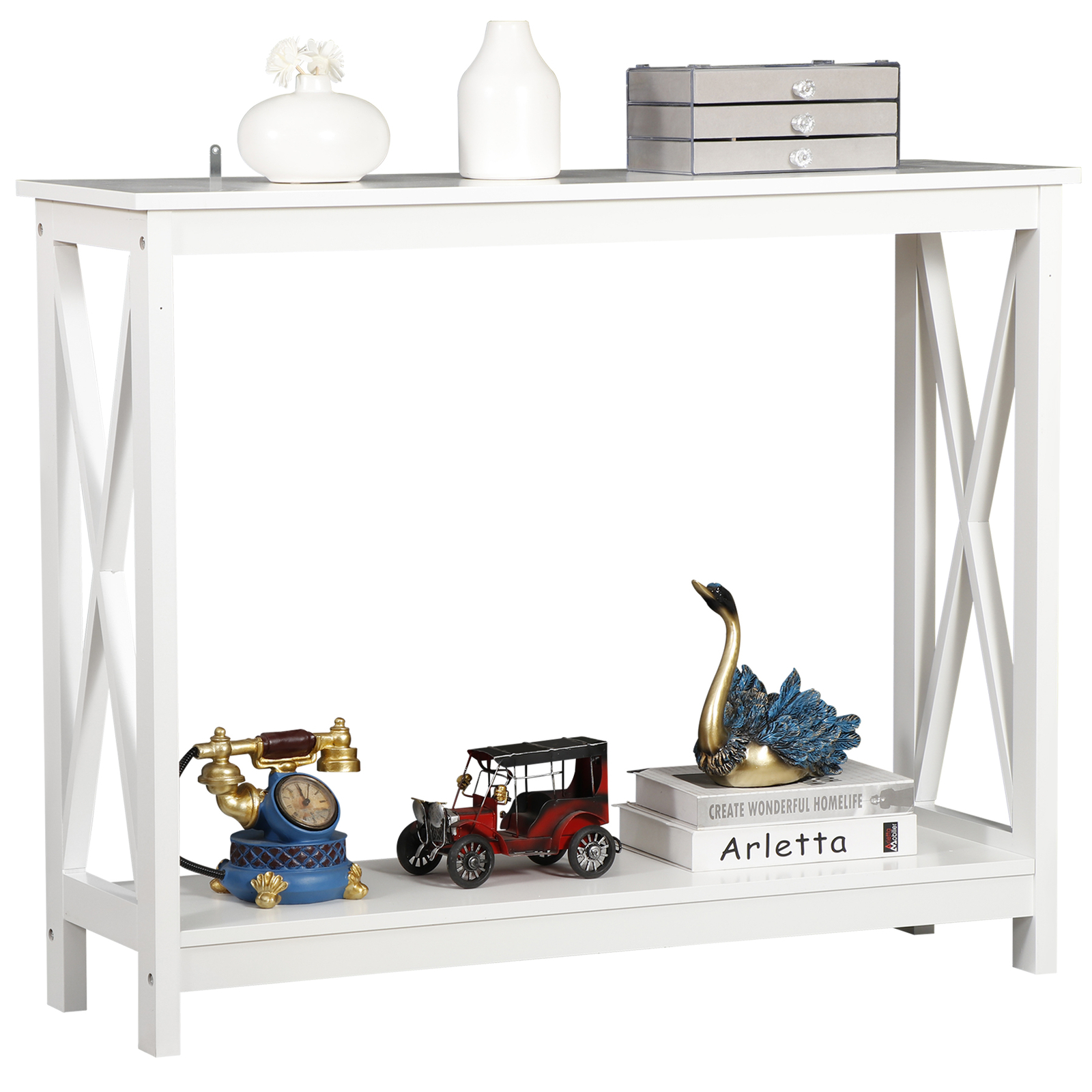 Console Table Bed Accent Side Stand Display Storage Shelf Entryway Decor White