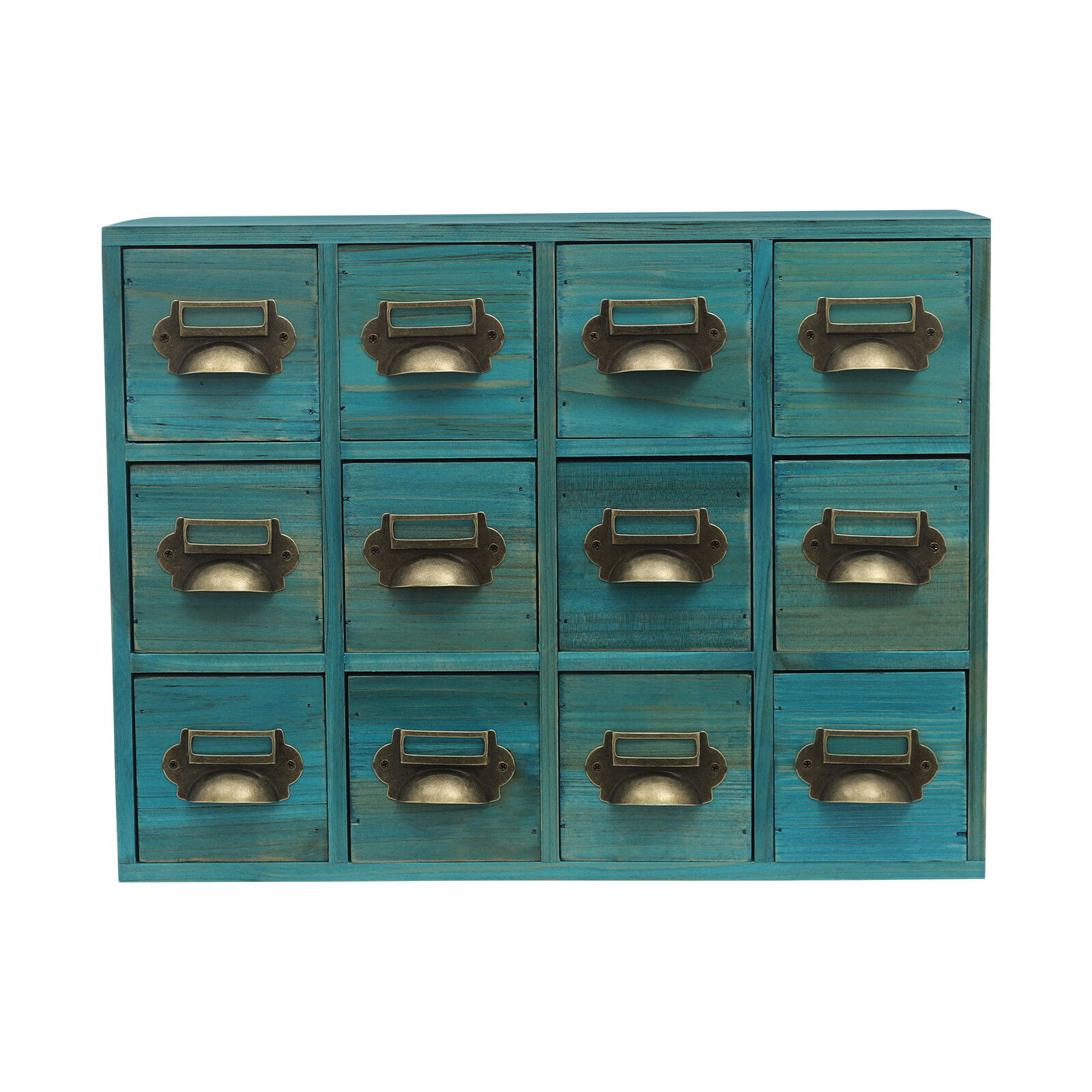 Blue 12Drawer Storage Cabinet Rectangular Desktop Drawer Organizer WoodenCabinet