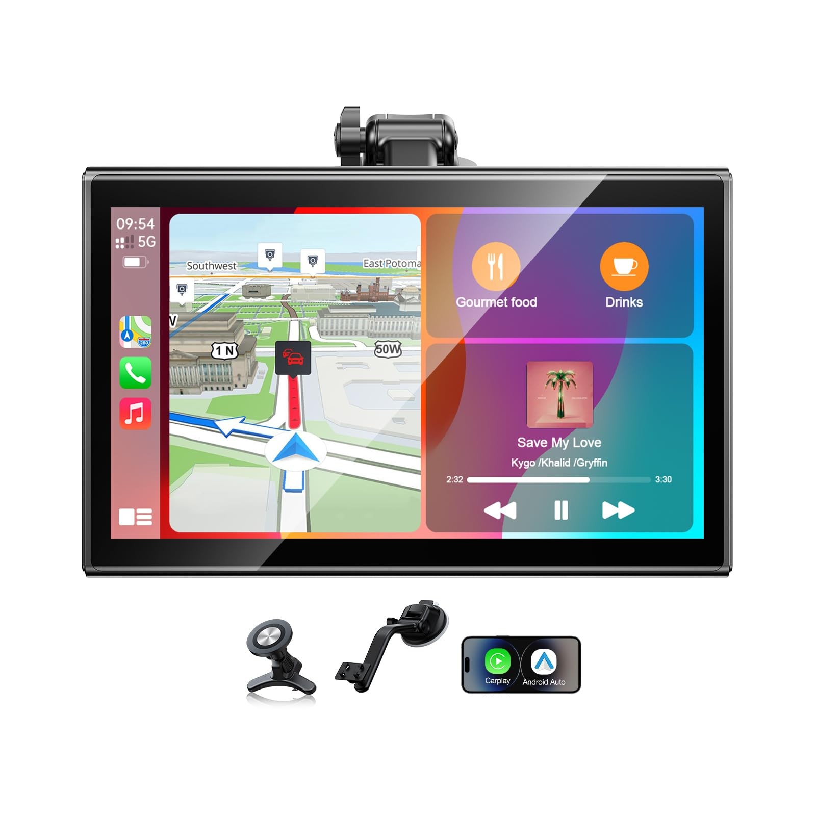 Topexplore 7" Wireless Apple CarPlay and Android Auto Screen with Magnetic