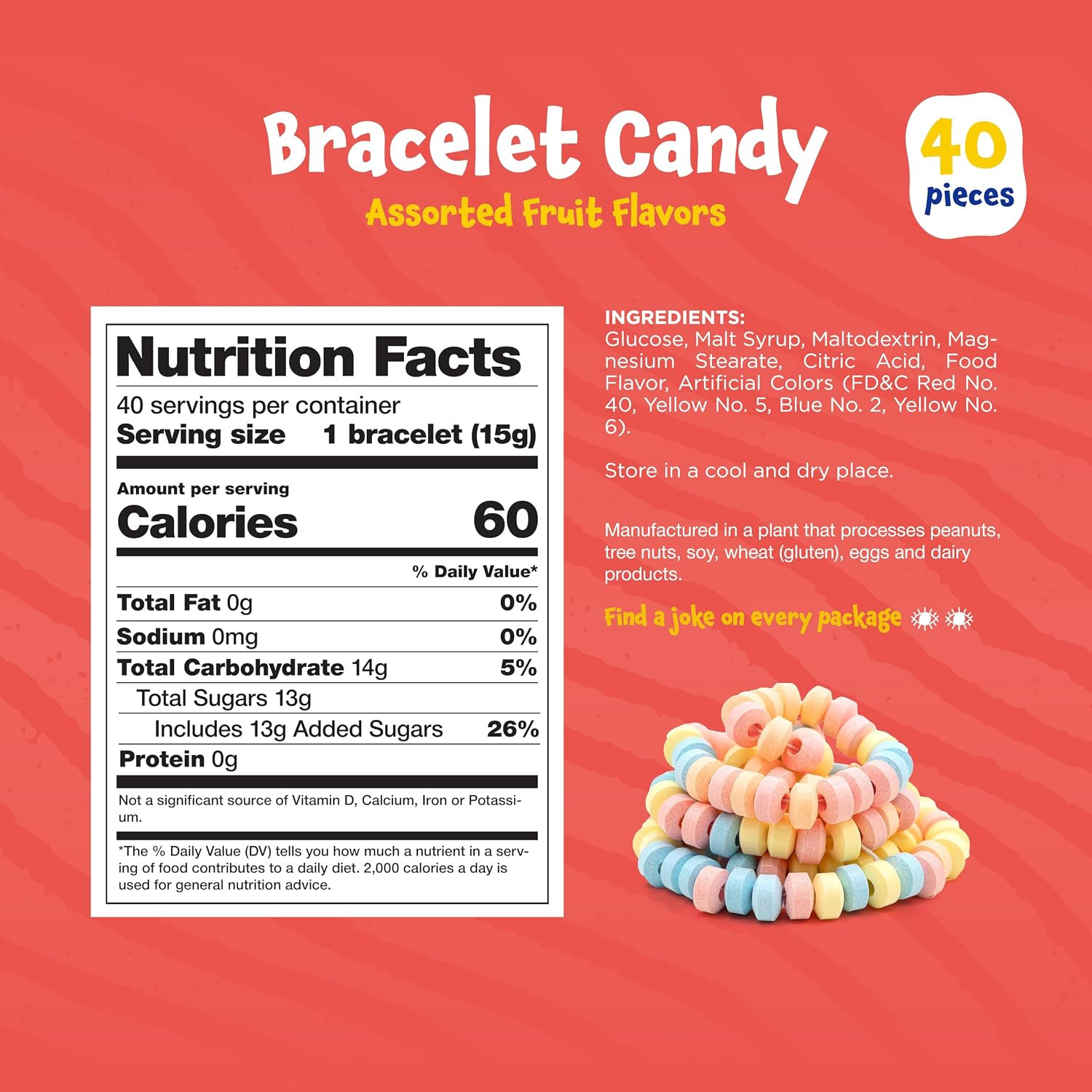 Candy Bracelets, Bulk Candy Individually Wrapped - 40 Count Pack | Halloween Can