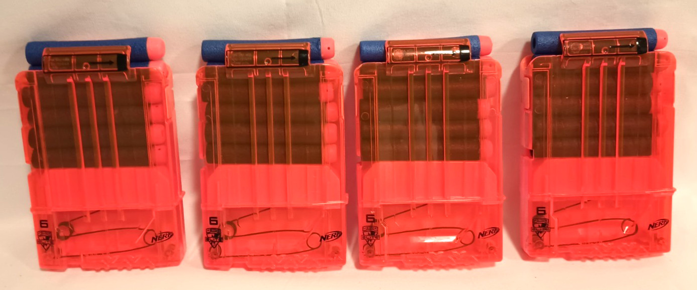 Nerf N-Strike Elite 6 Clip Magazines with Darts, lot of 4