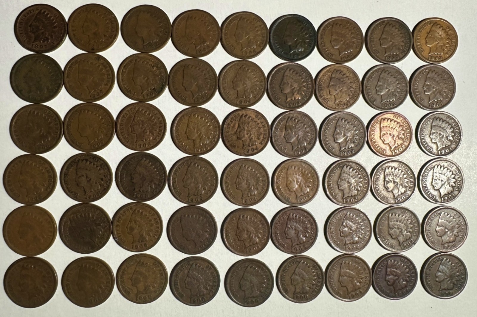 Indian Head mix lot 45 1900s and 9 1800s. Lot of 54