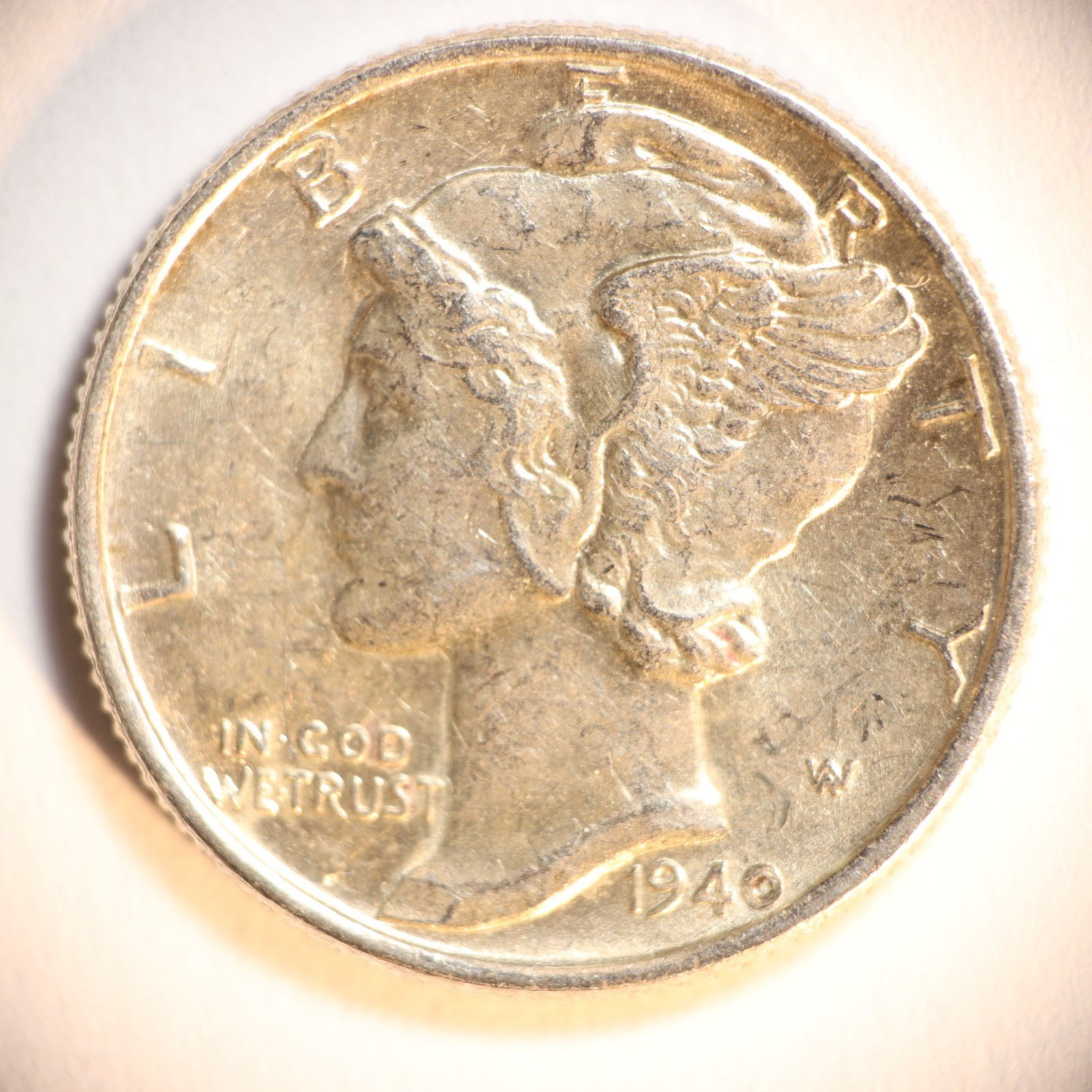 1940 P Mercury Dime 10C Cents Coin Silver, AU++!, Full Bands!