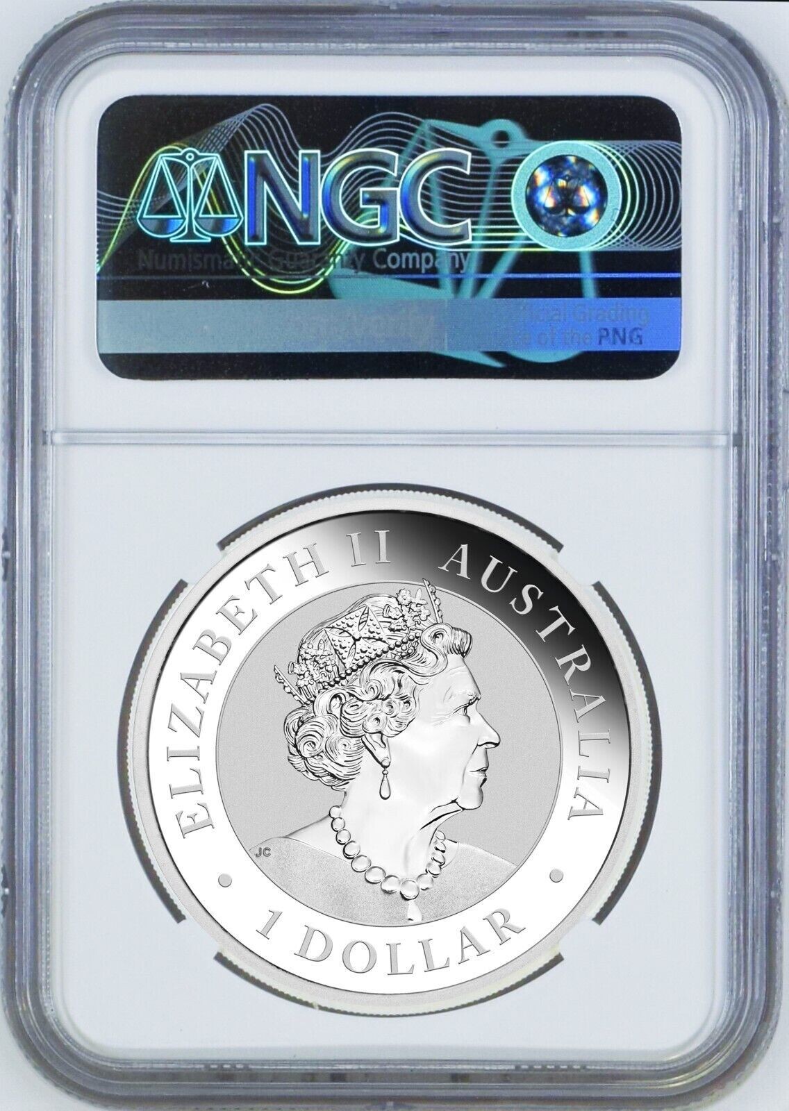 2022 effigy of Queen Elizabeth II on Silver Kookaburra NGC MS70 $1 1oz Coin
