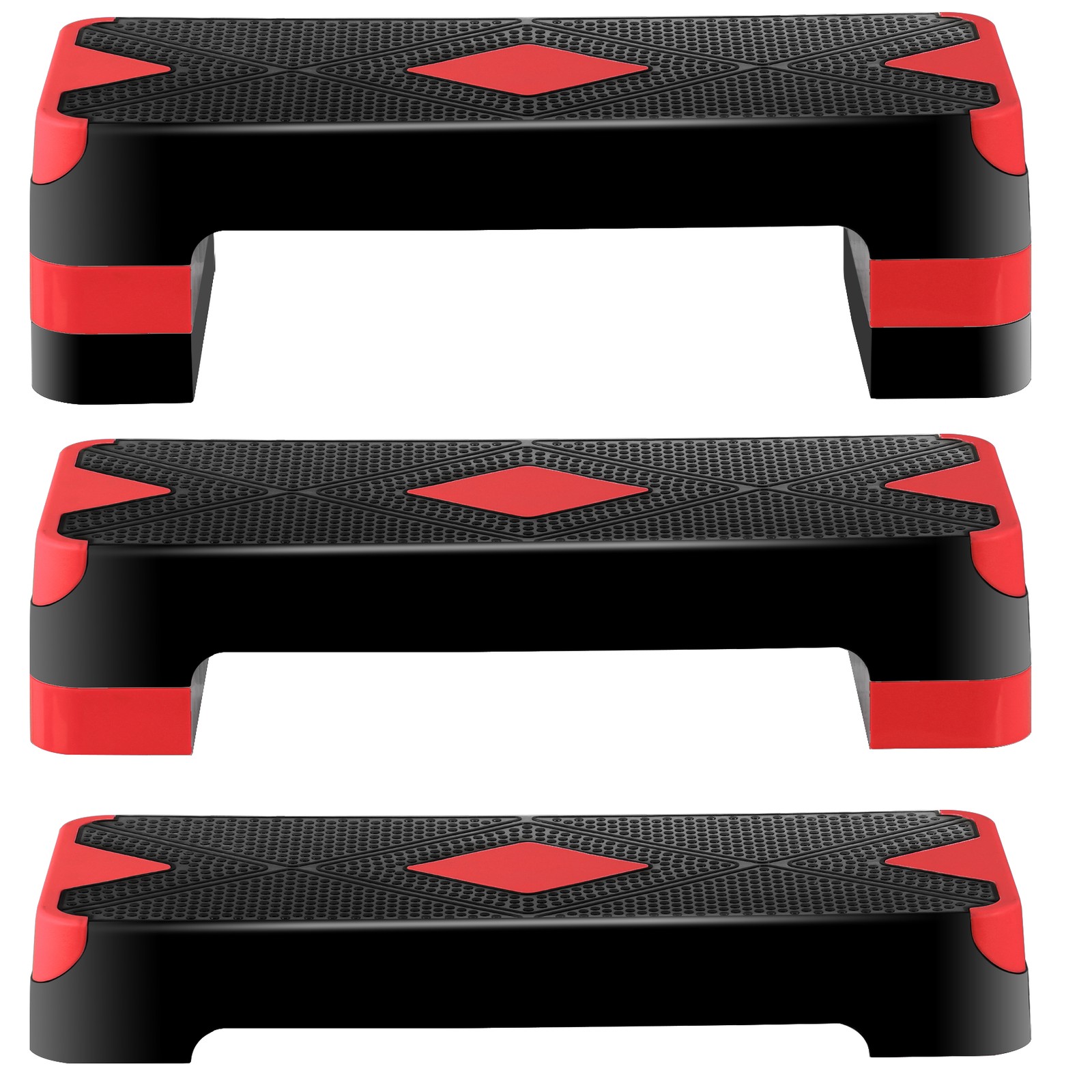 Aerobic Step Platform w/Adjustable 3-Level Risers Non-Slip Exercise Stepper Red