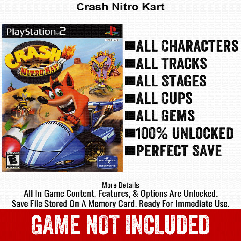 Crash Nitro Kart 100% PS2 Memory Card All CHEATS ITEMS PlayStation