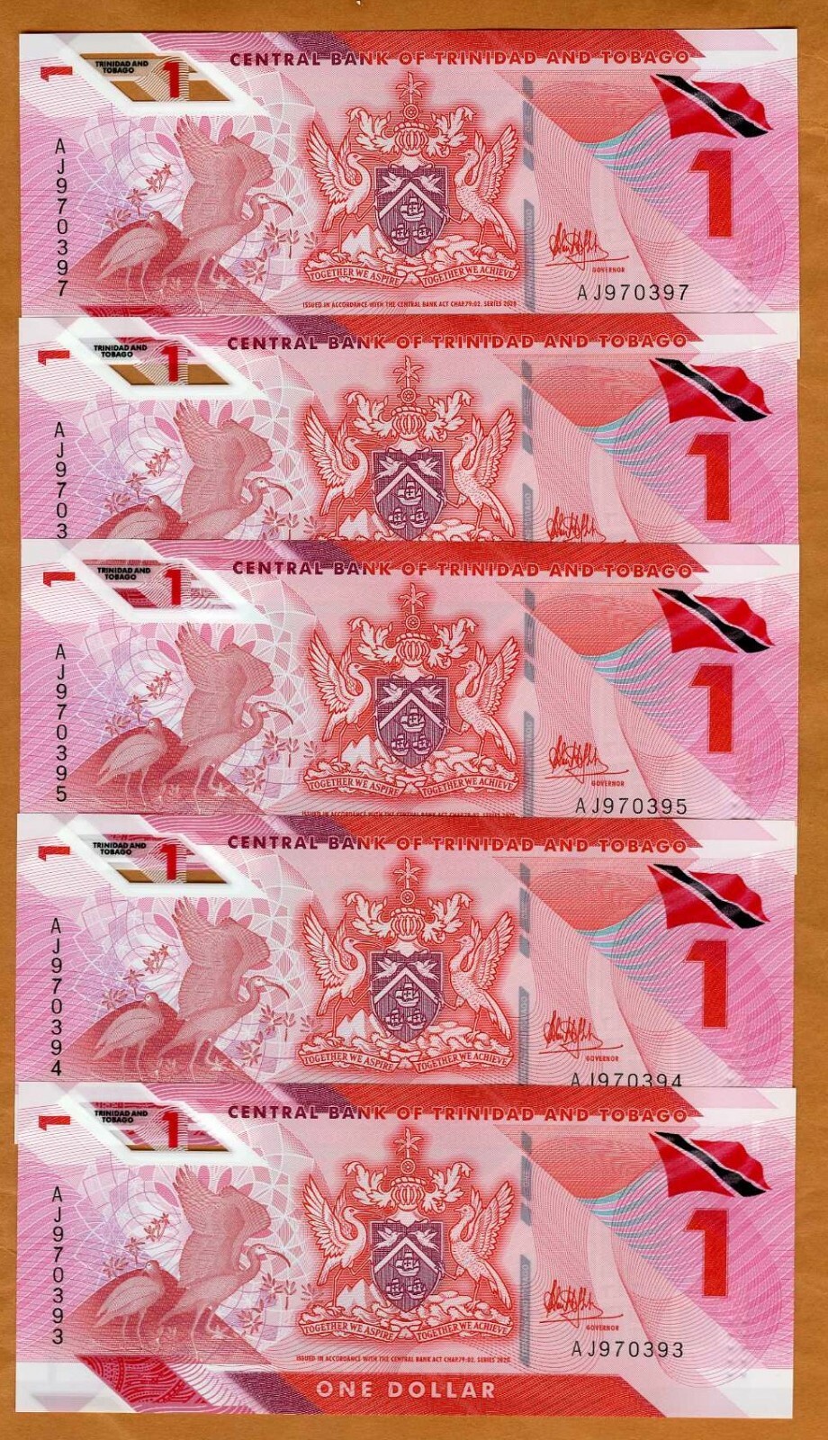 LOT Trinidad and Tobago, 5 x $1 2020 (2021) P-60, Polymer UNC Redesigned