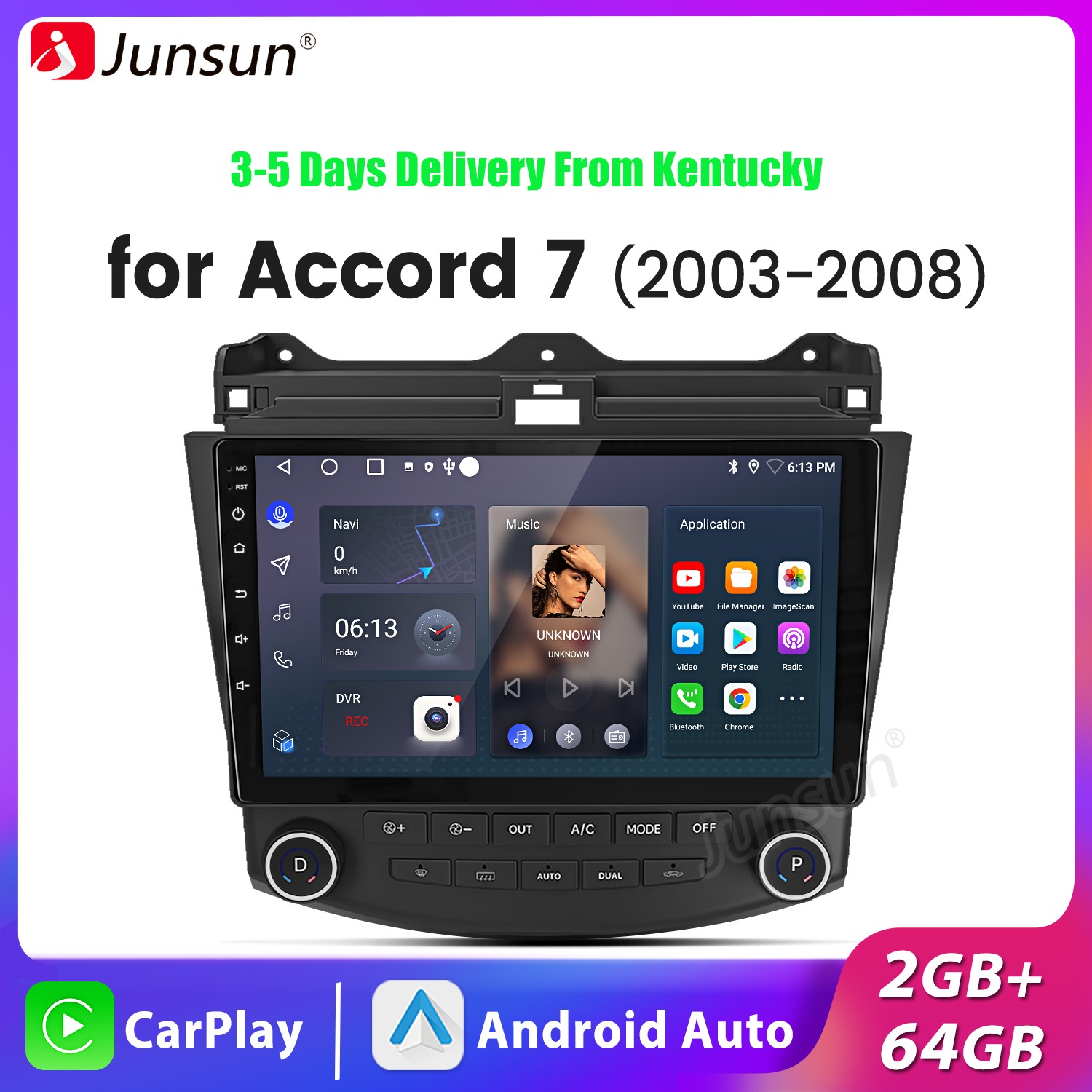 2+64G Android15 CarPlay SWC Car Stereo Radio GPS Navi For Honda Accord 2003-2007