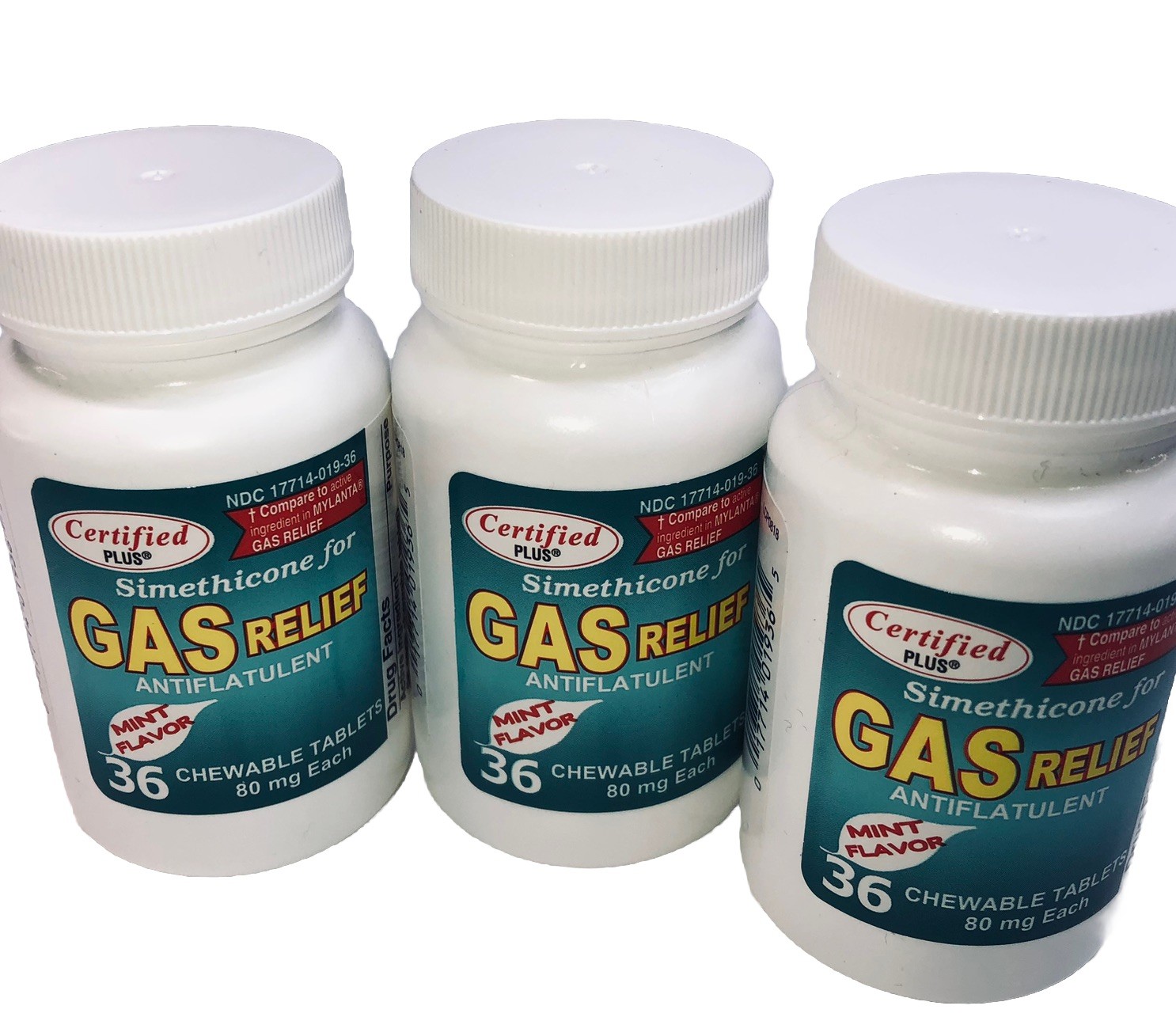 3 X Assured Simethicone Gas Relief Chewable Tablets 80mg Anti-Gas Bloating 108ct