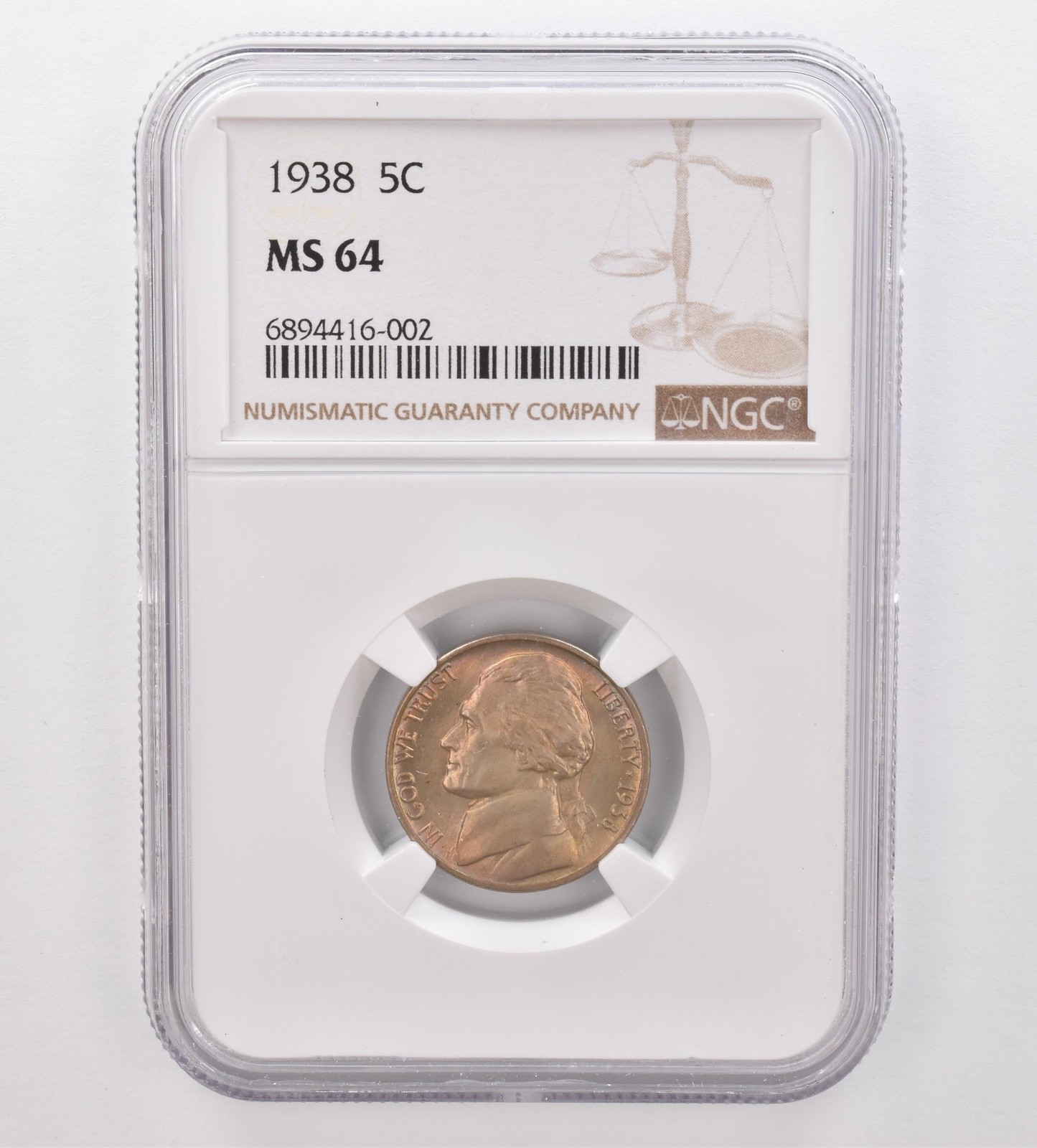 1938 Jefferson Nickel MS64 NGC Beautiful Tone *9906