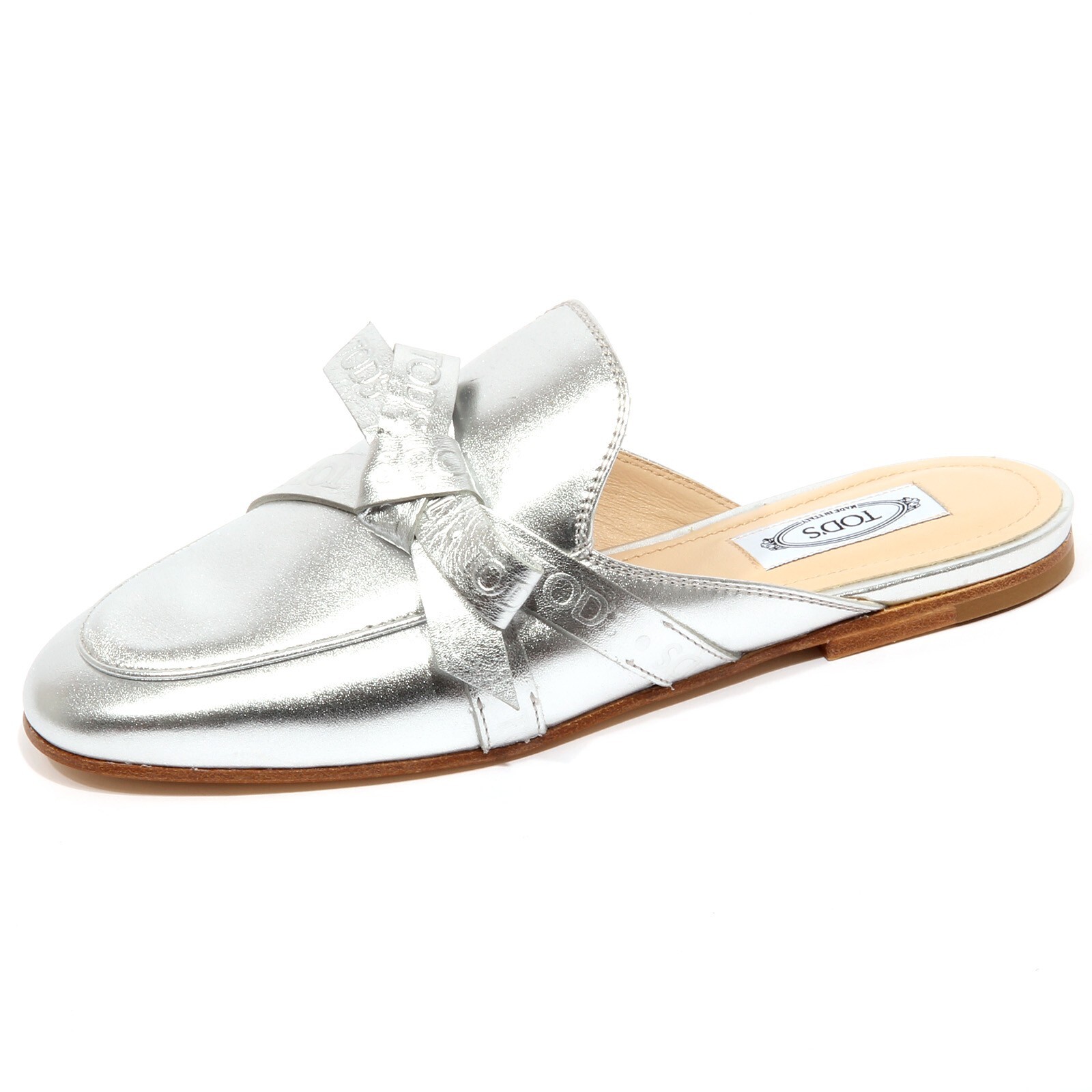 F9626 sabot donna silver TOD'S scarpe fiocco bow loafer shoe woman