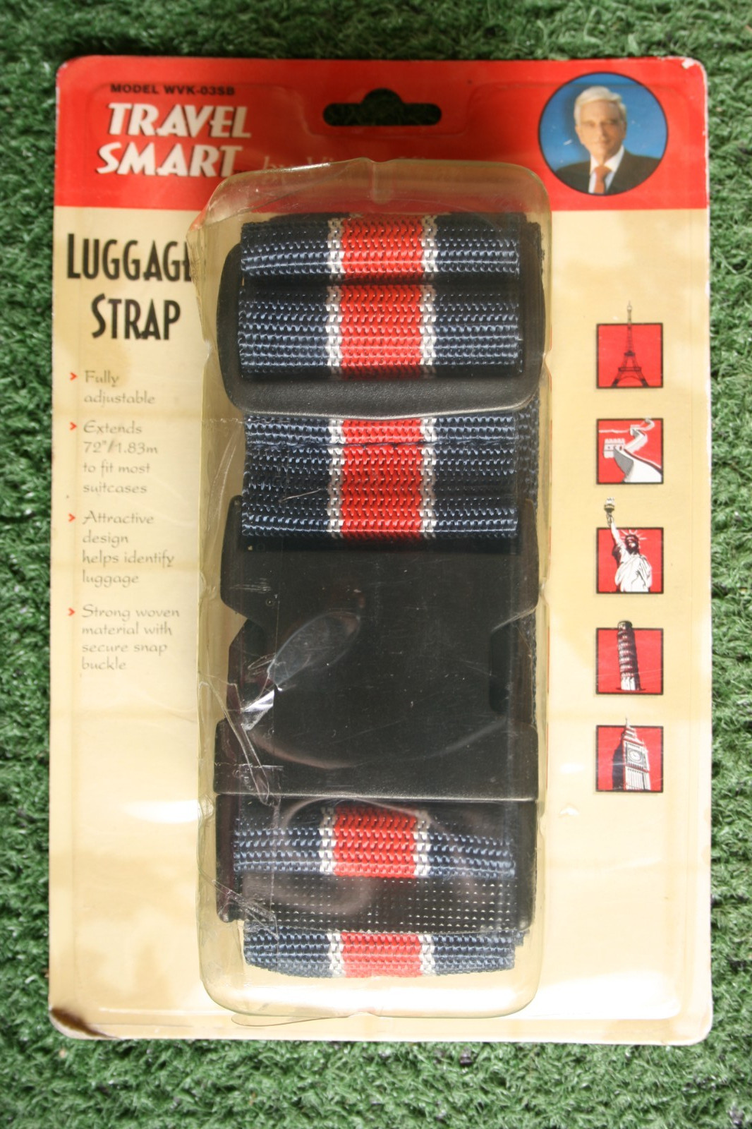 Vintage TRAVEL SMART Luggage Strap Blue & Red Striped 2" Wide × 72" Long