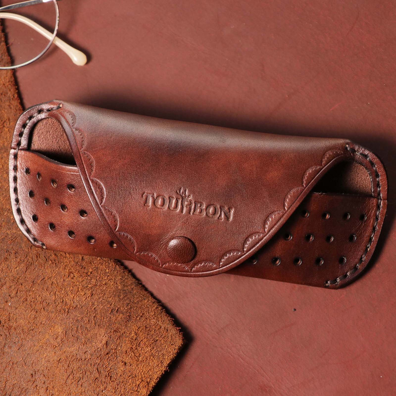 TOURBON Leather Eyeglasses Protector Case Glasses Carrier Belt Pouch Gift